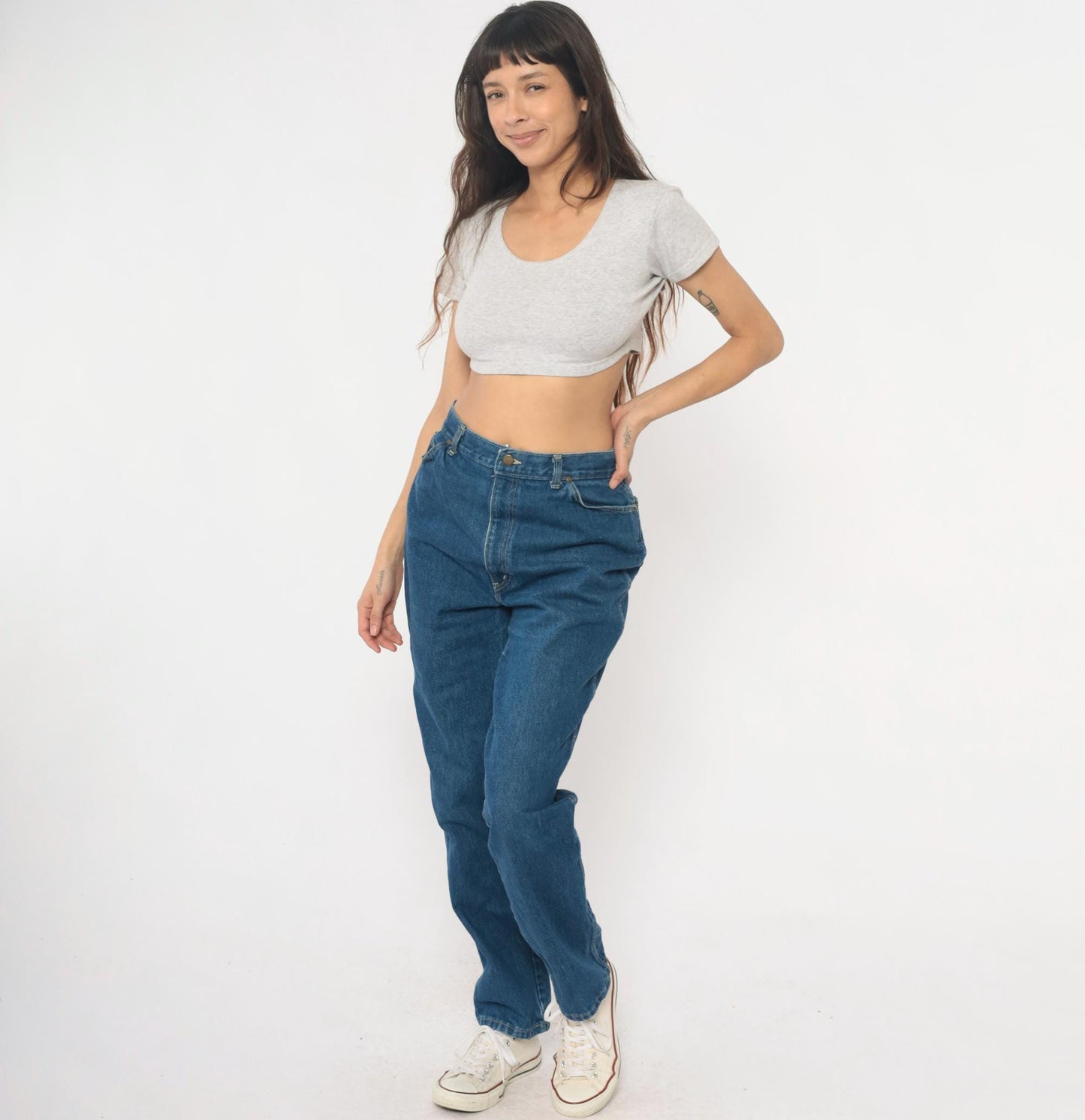 80s High Waisted Straight Leg Jeans Medium Wash Denim Chic Logo Extra Large XL