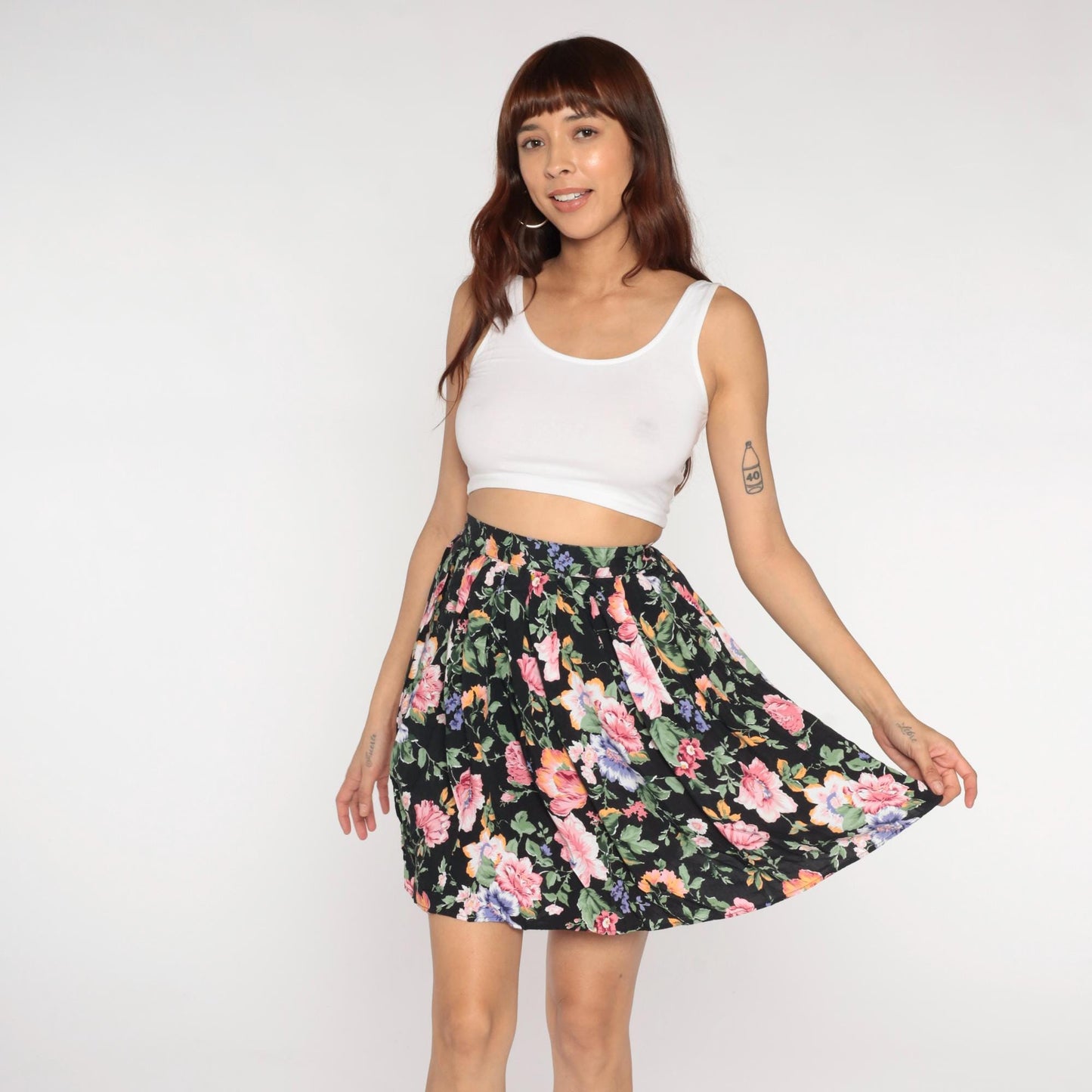 90s Rampage Floral Mini Skirt Black Pink Purple Orange Green Small S