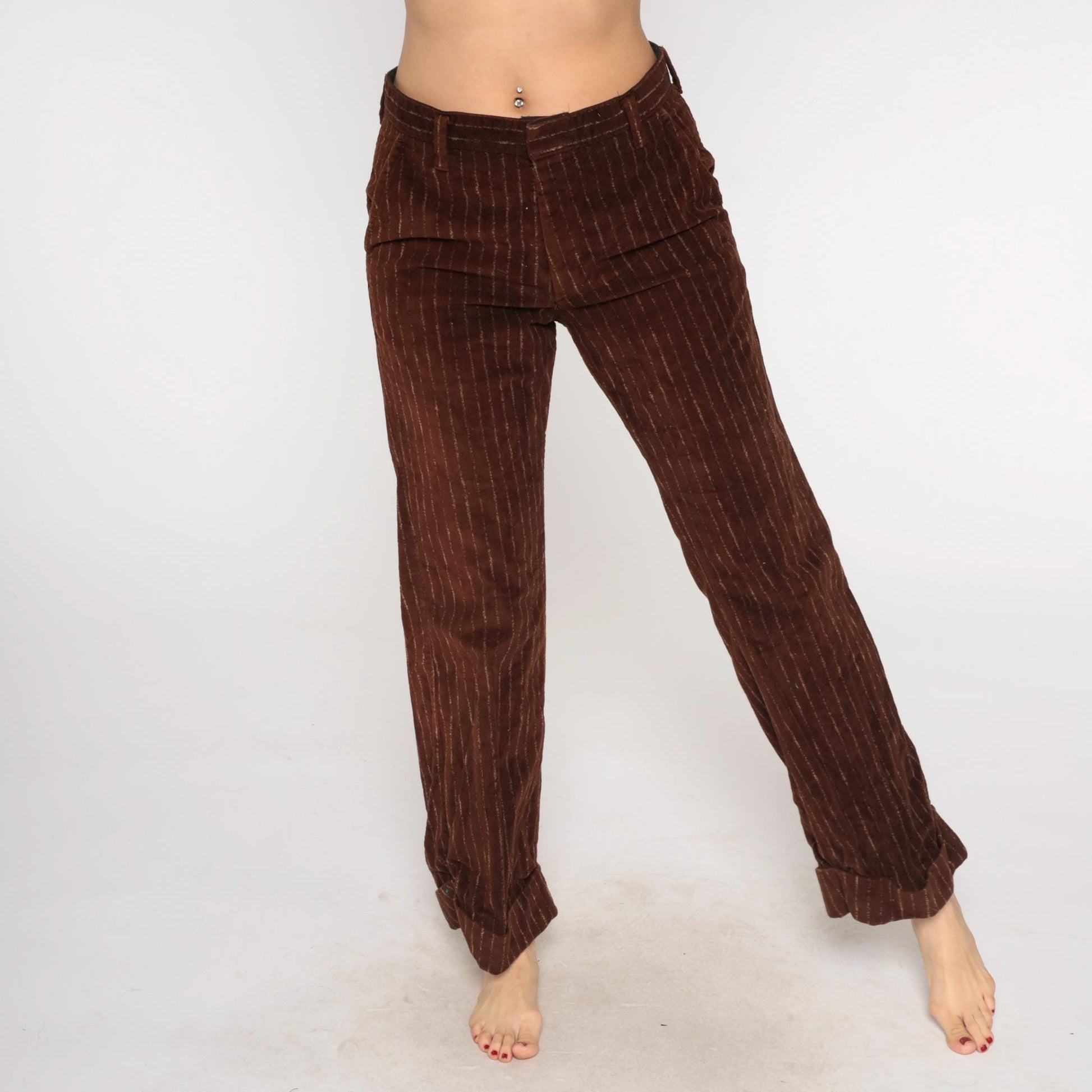 70s Farah Corduroy Pants Brown Pinstripe High Rise Straight Leg Waist 32