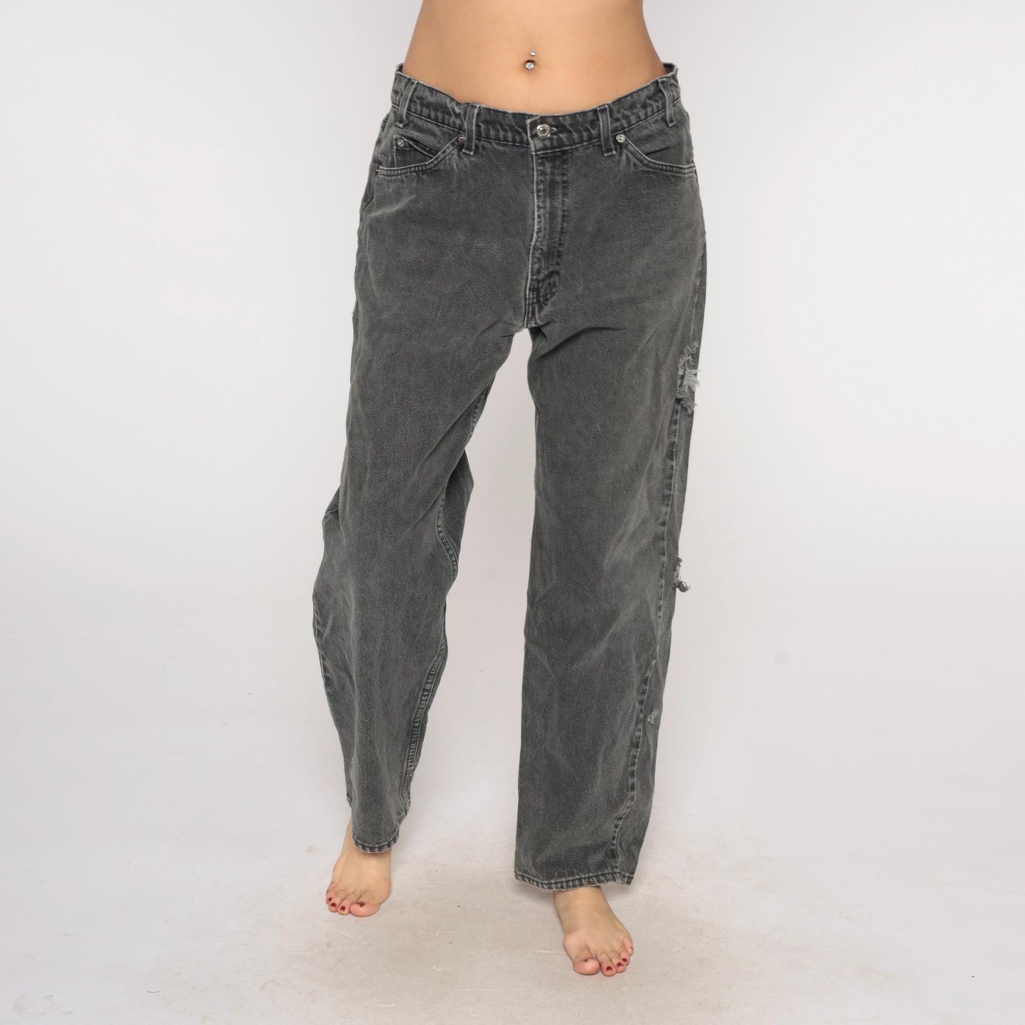 90s Levi's 550 Black Distressed High Rise Straight Leg Jeans 30x30