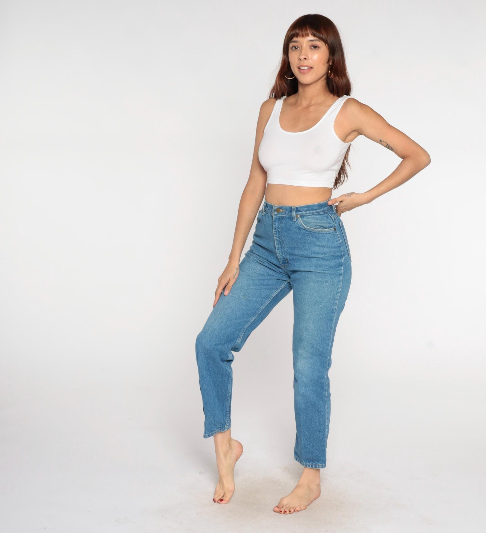 Lee Mom Jeans 80s High Waisted Straight Leg Light Blue Denim Petite 13
