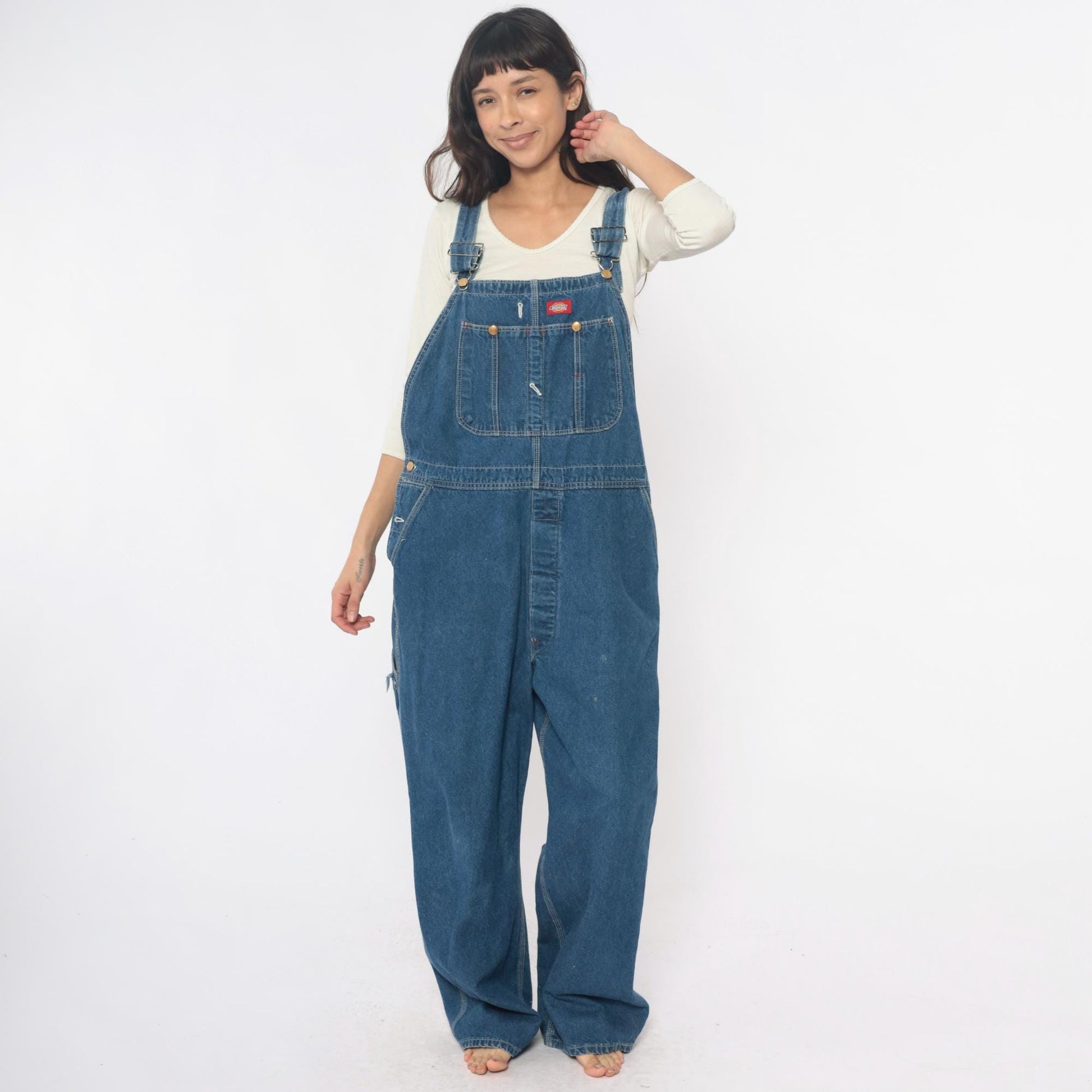 90s Dickies Denim Overalls Blue Cotton Bib Wide Leg Extra Large XL