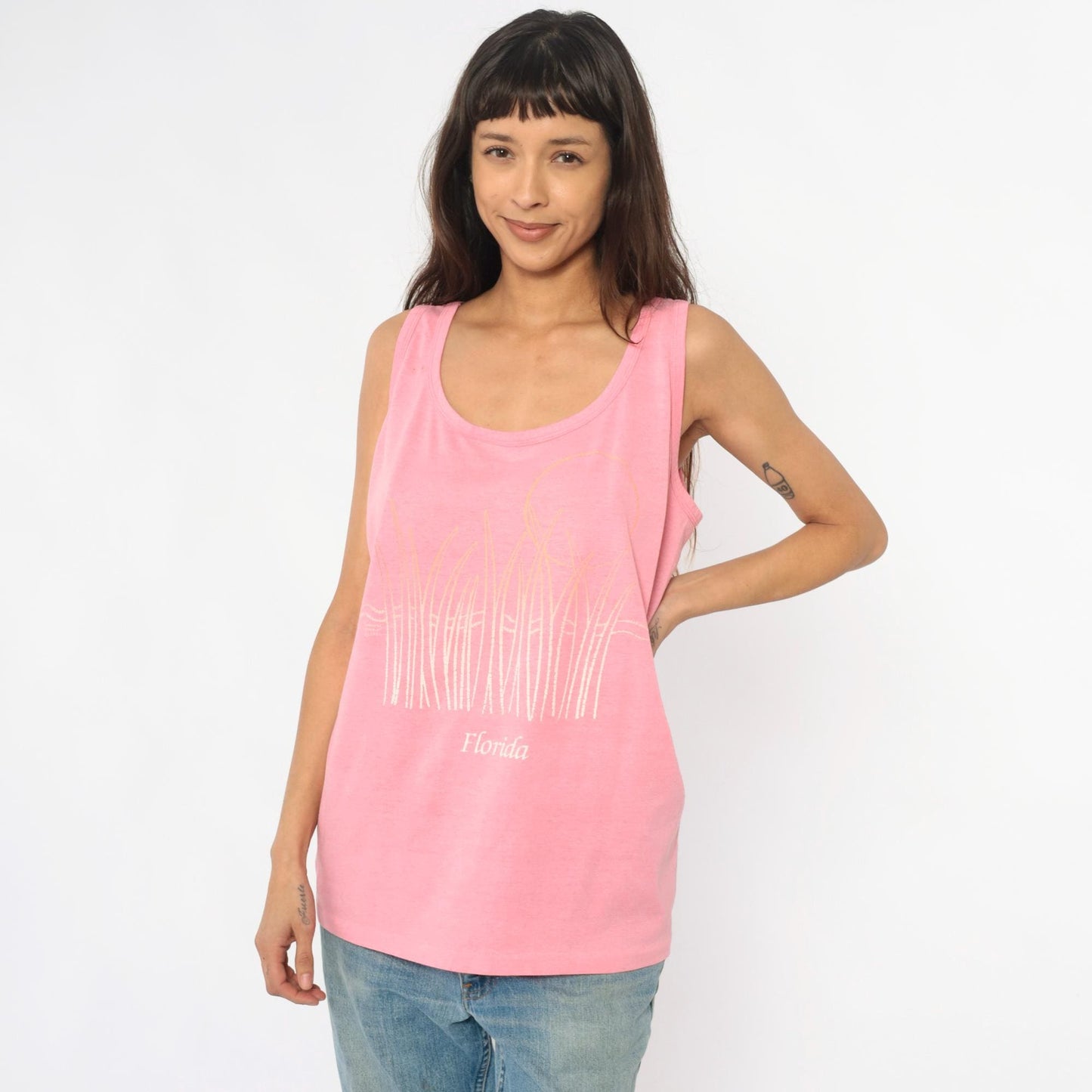 90s Florida Pink Tank Top Sunset Graphic Scoop Neck Extra Large XL