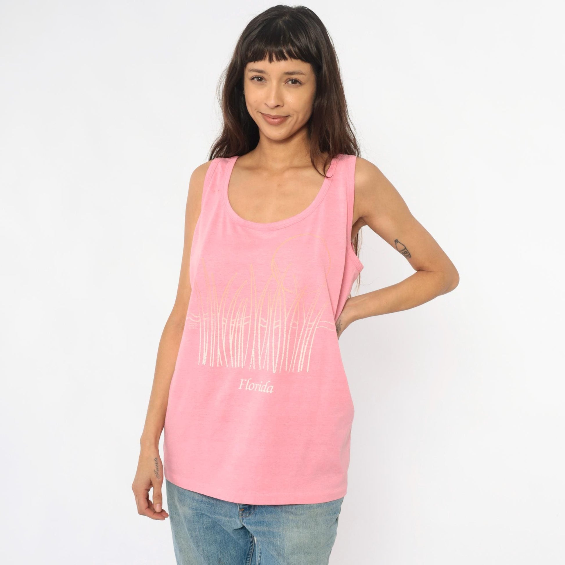 90s Florida Pink Tank Top Sunset Graphic Scoop Neck Extra Large XL