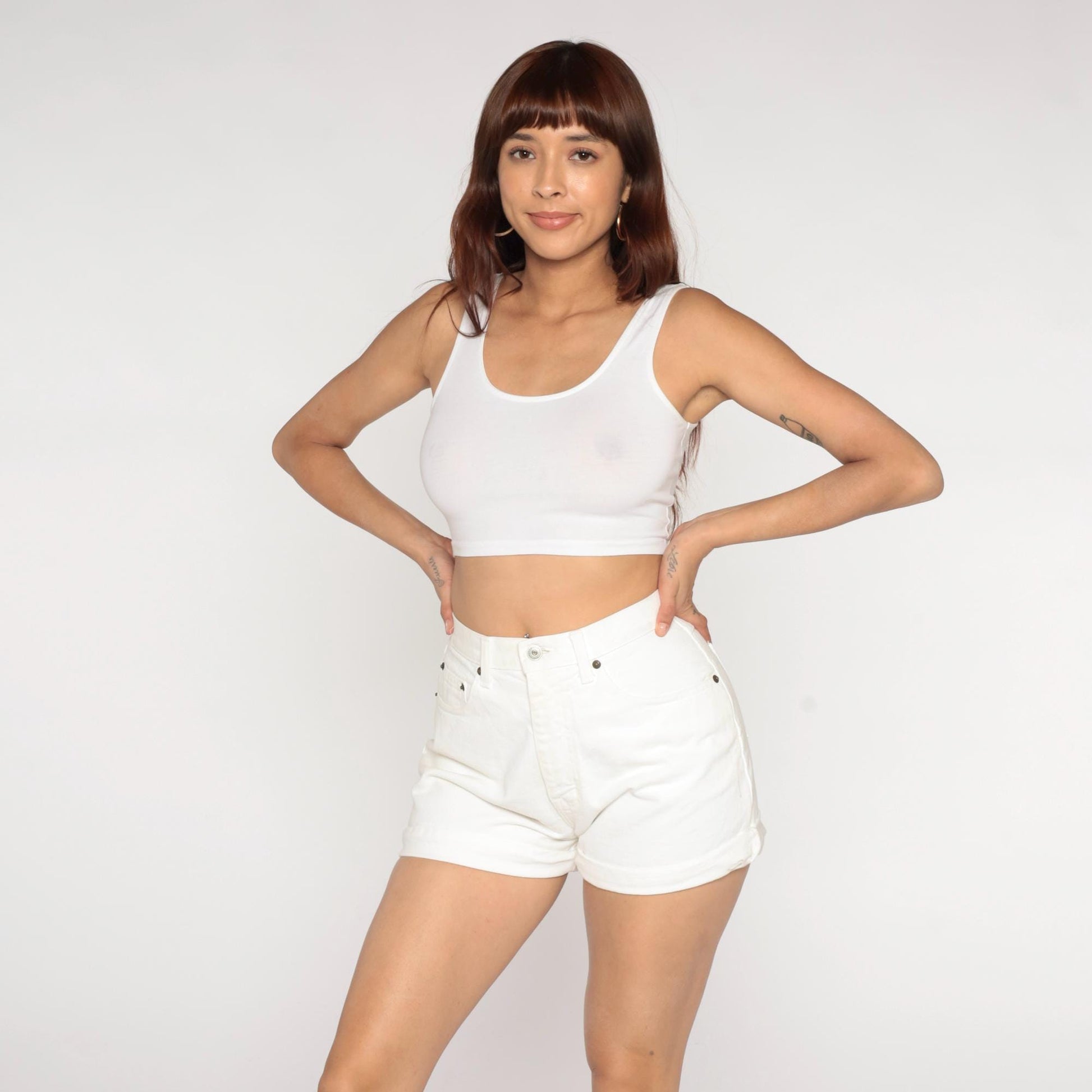 90s Chamonix White Denim Shorts High Waisted Button Fly Small S