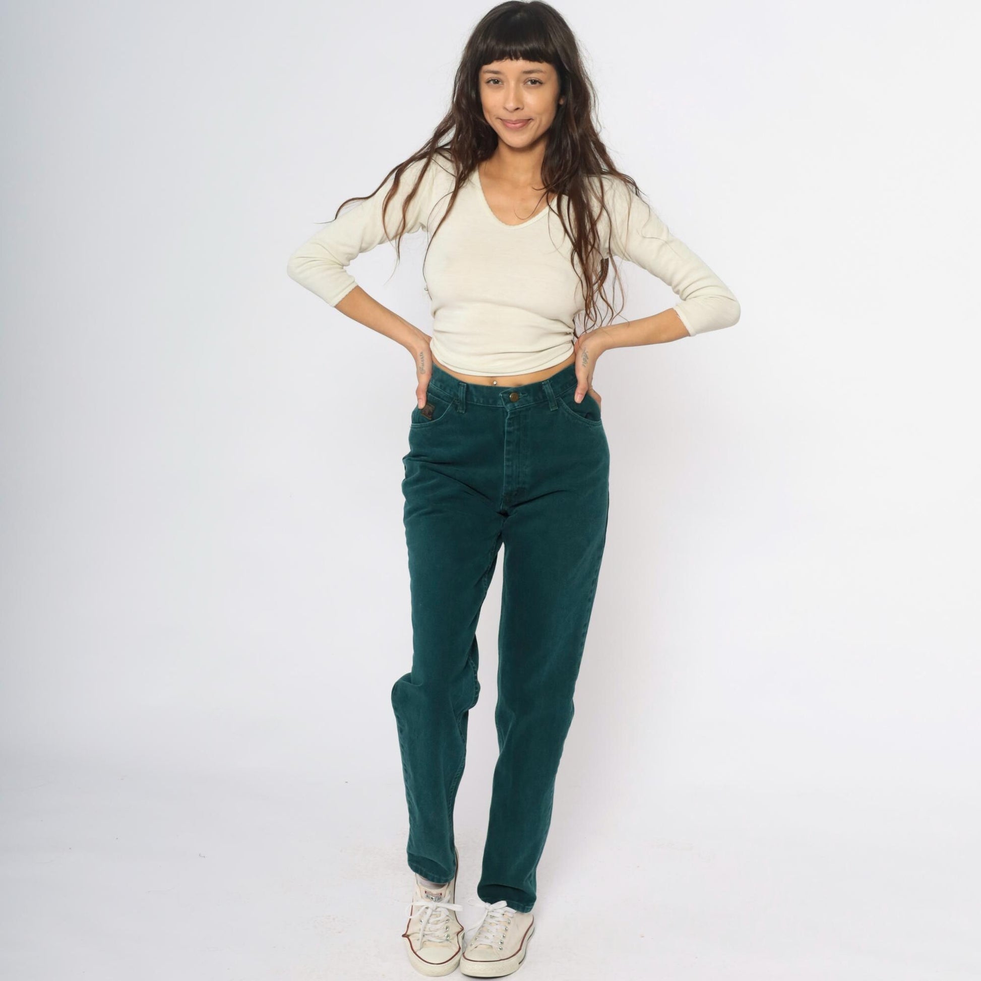 Y2K Wrangler High-Waist Straight Leg Jeans Forest Green Cotton Small