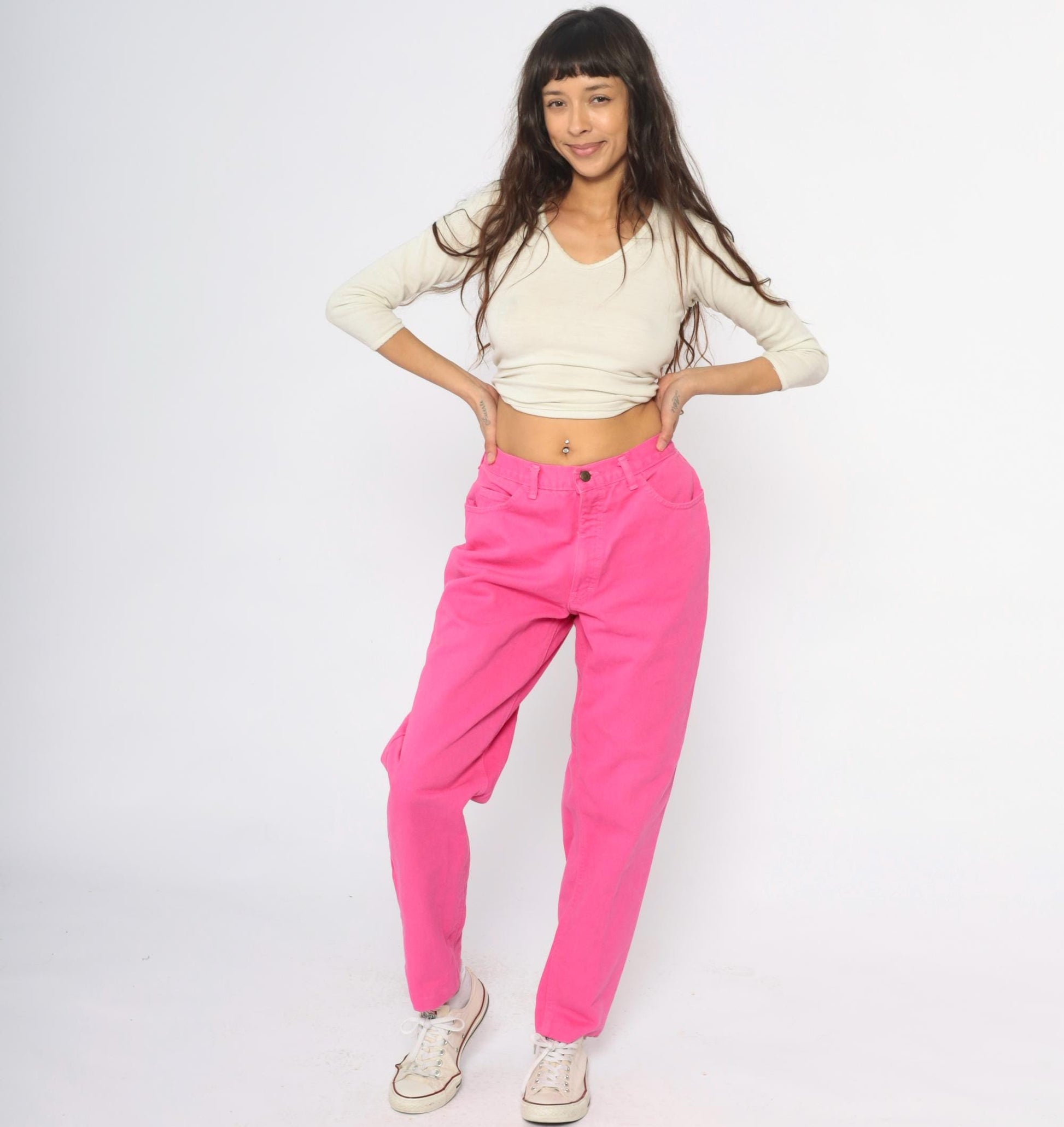 90s Moda Intl Hot Pink High Rise Straight Leg Jeans Cotton Denim Large L