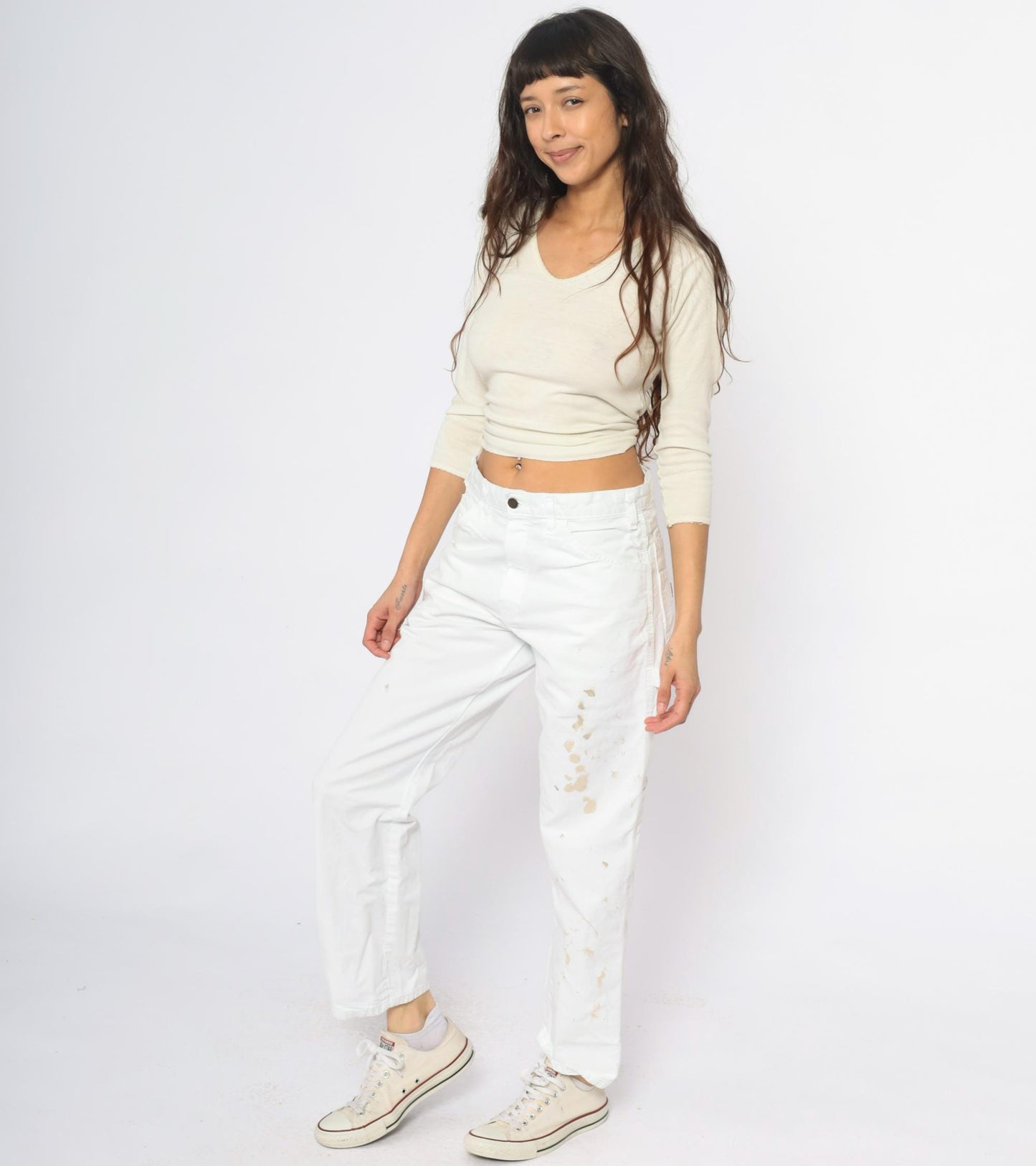 Y2K Dickies White Cargo Pants Distressed Workwear Cotton 32