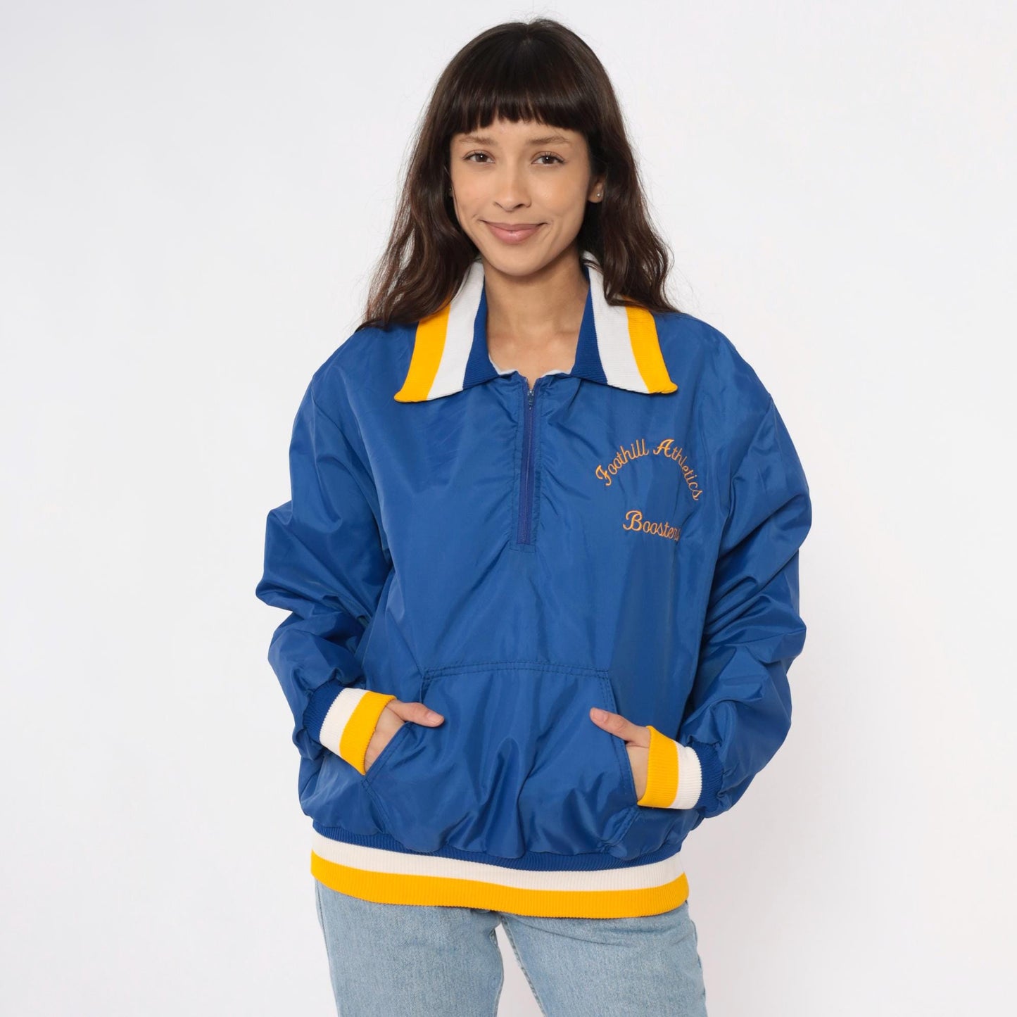 90s Blue Windbreaker Half Zip Pullover Foothill Athletics Embroidered Medium