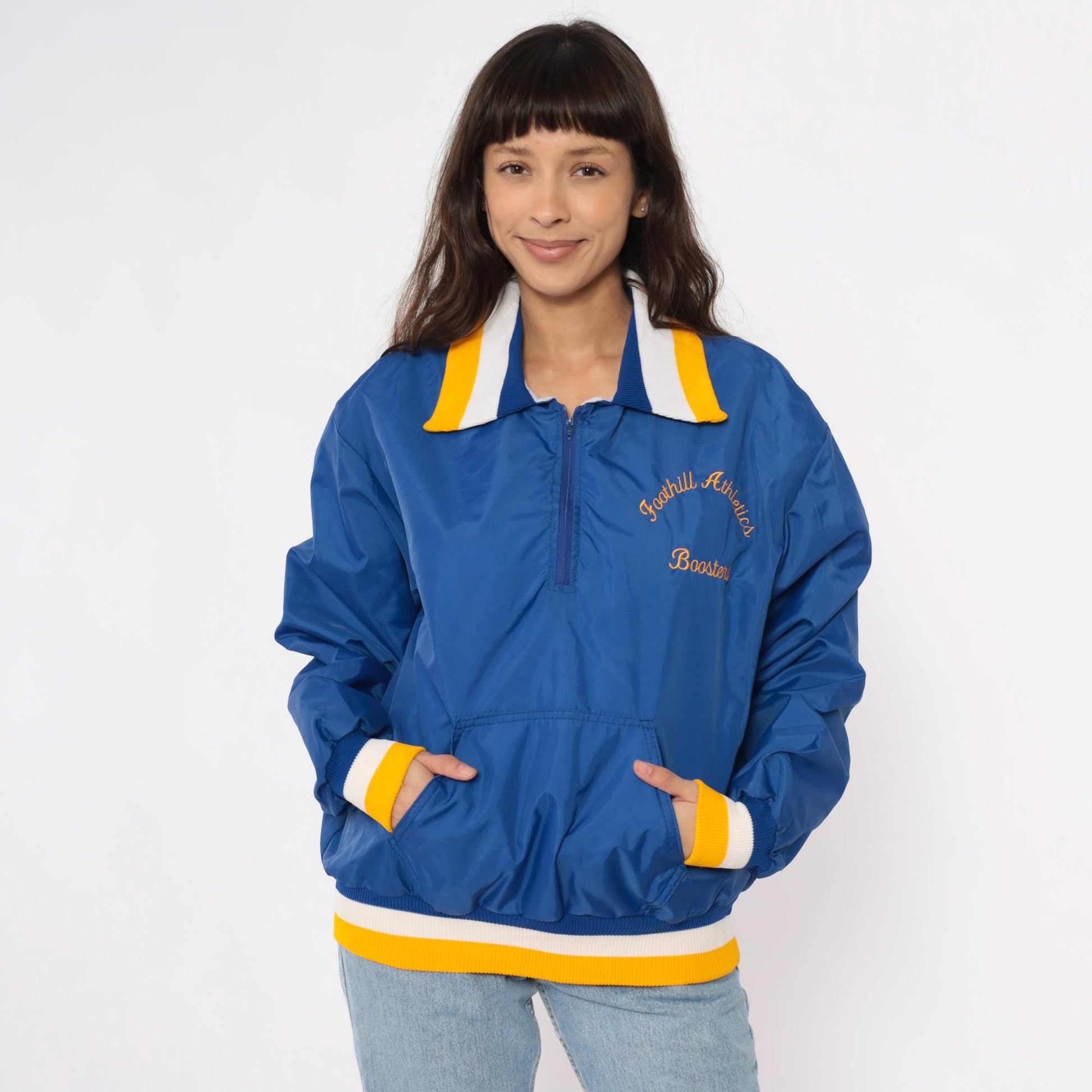 90s Blue Windbreaker Half Zip Pullover Foothill Athletics Embroidered Medium