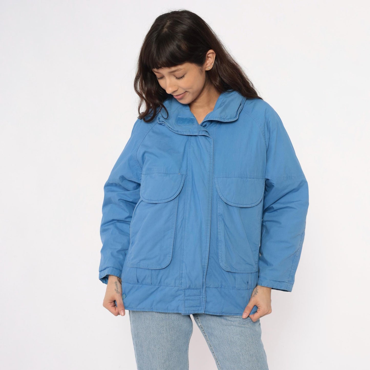 80s London Fog Periwinkle Puffer Jacket Down-Filled Raglan Small