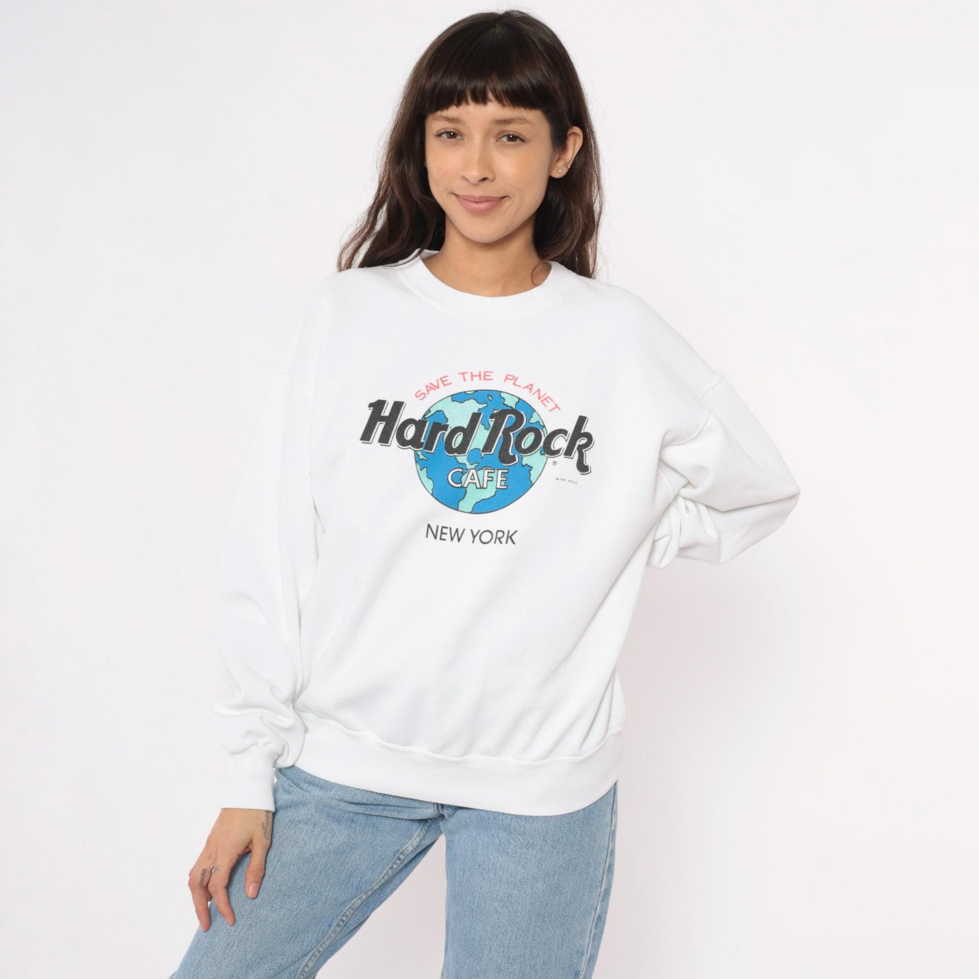 90s Hard Rock Cafe New York Sweatshirt White Save The Planet Crewneck Large L