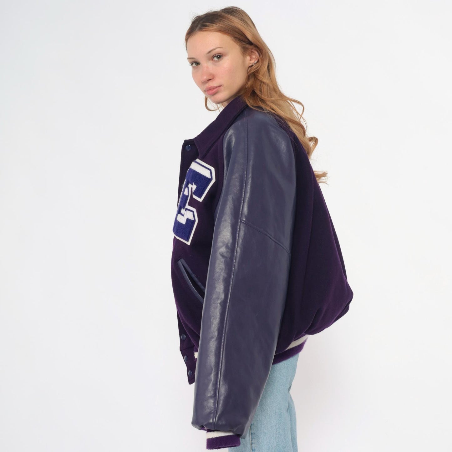 Y2K Neff Purple Varsity Jacket Wool Leather Sleeves Letterman XXL