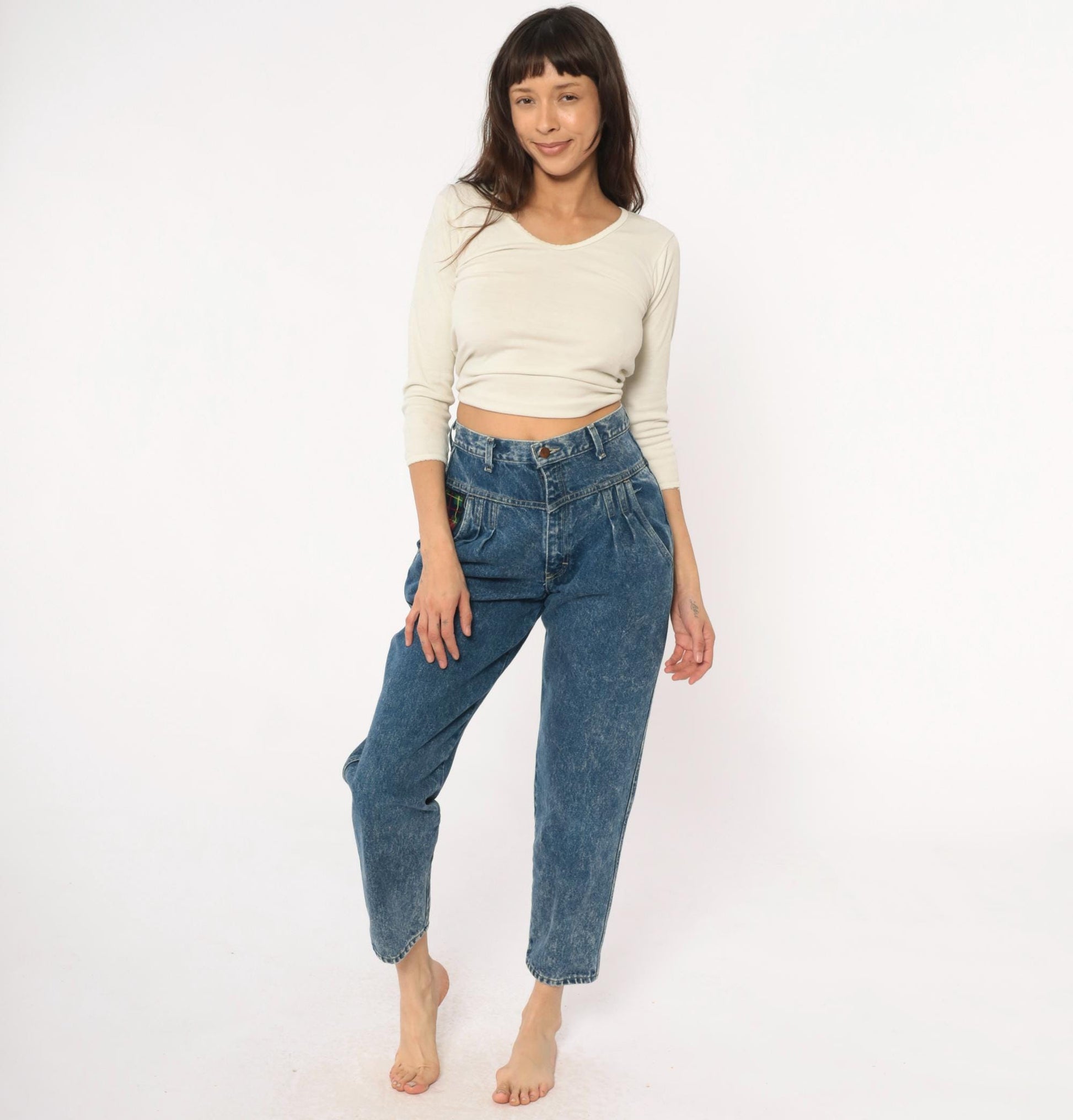 90s Mac Fads High Waist Acid Wash Jeans Pleated Front Tapered Blue Small