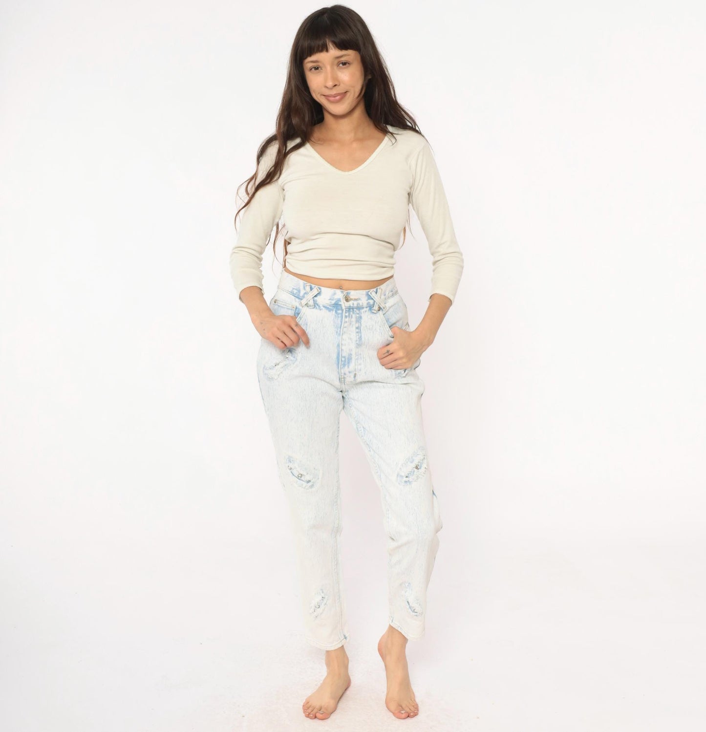 90s Anti Basic Light Wash Distressed High-Rise Jeans Large L