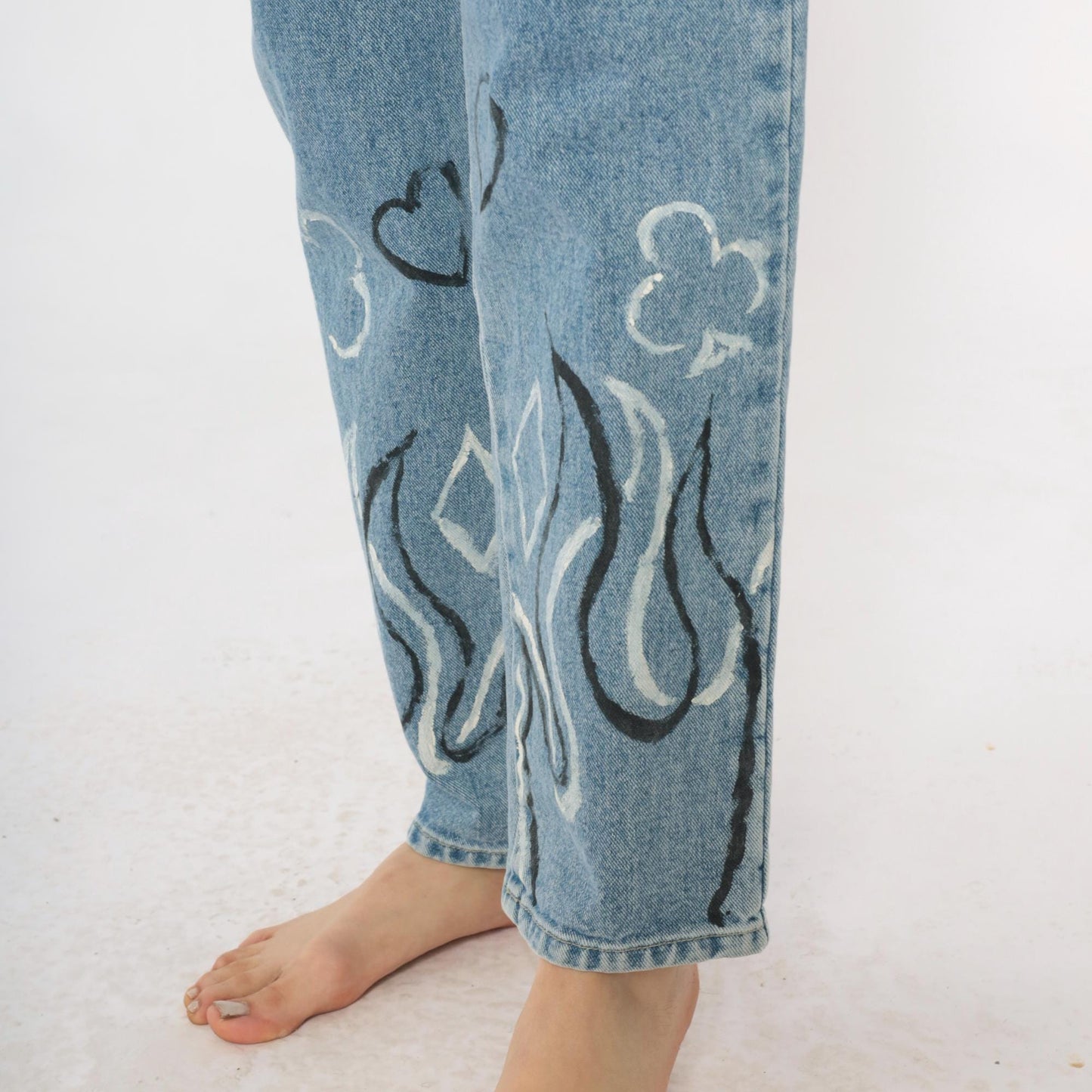 Y2K Light Wash Flame Painted Jeans High Waisted Straight Leg Size 6