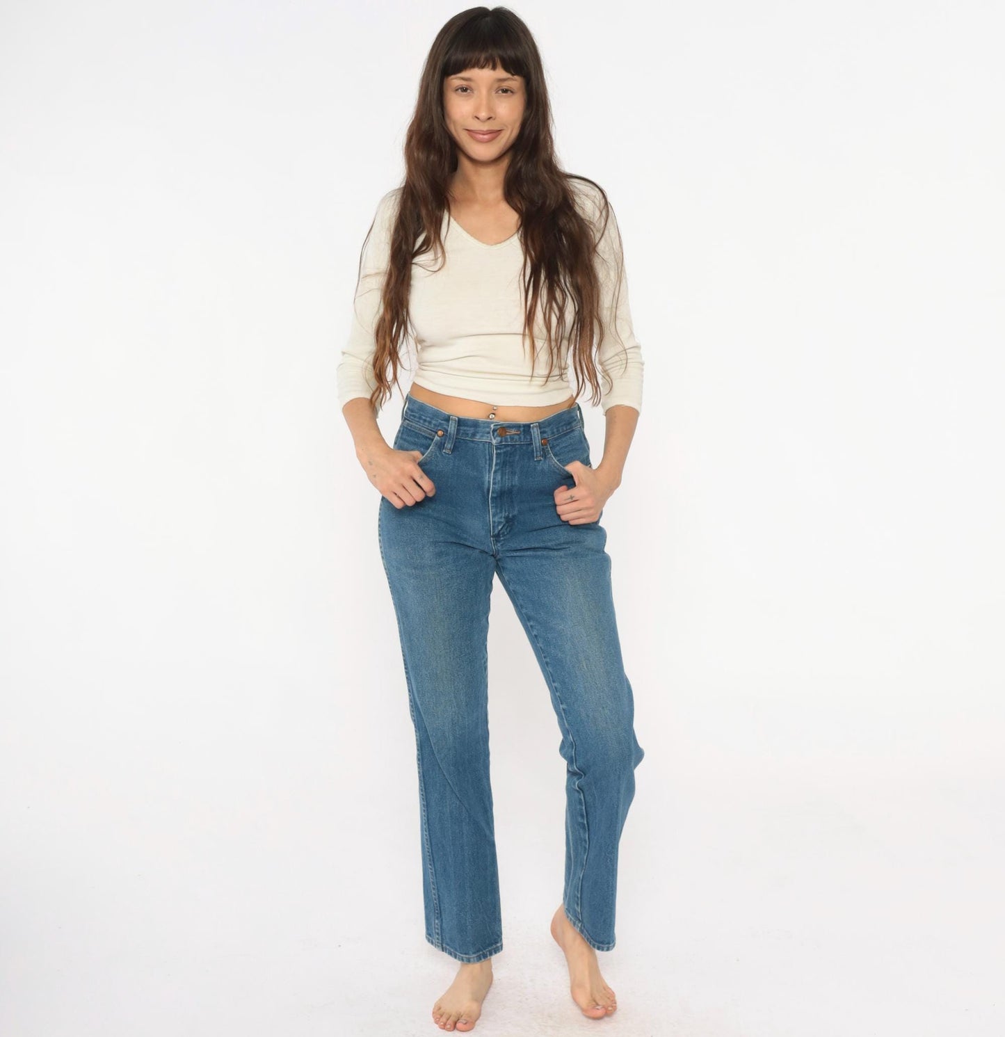 90s Wrangler High Rise Straight Leg Jeans Light Blue Denim 30x32