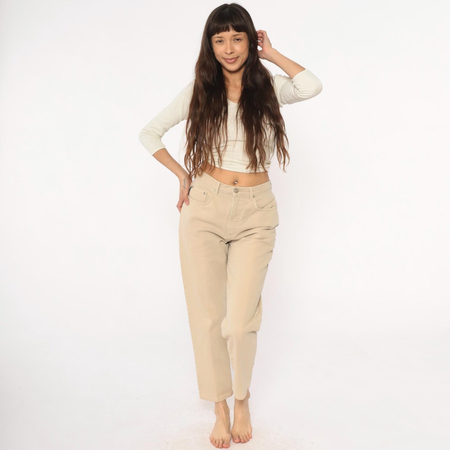 90s Karen Kane Cream High Rise Straight Leg Trousers Medium