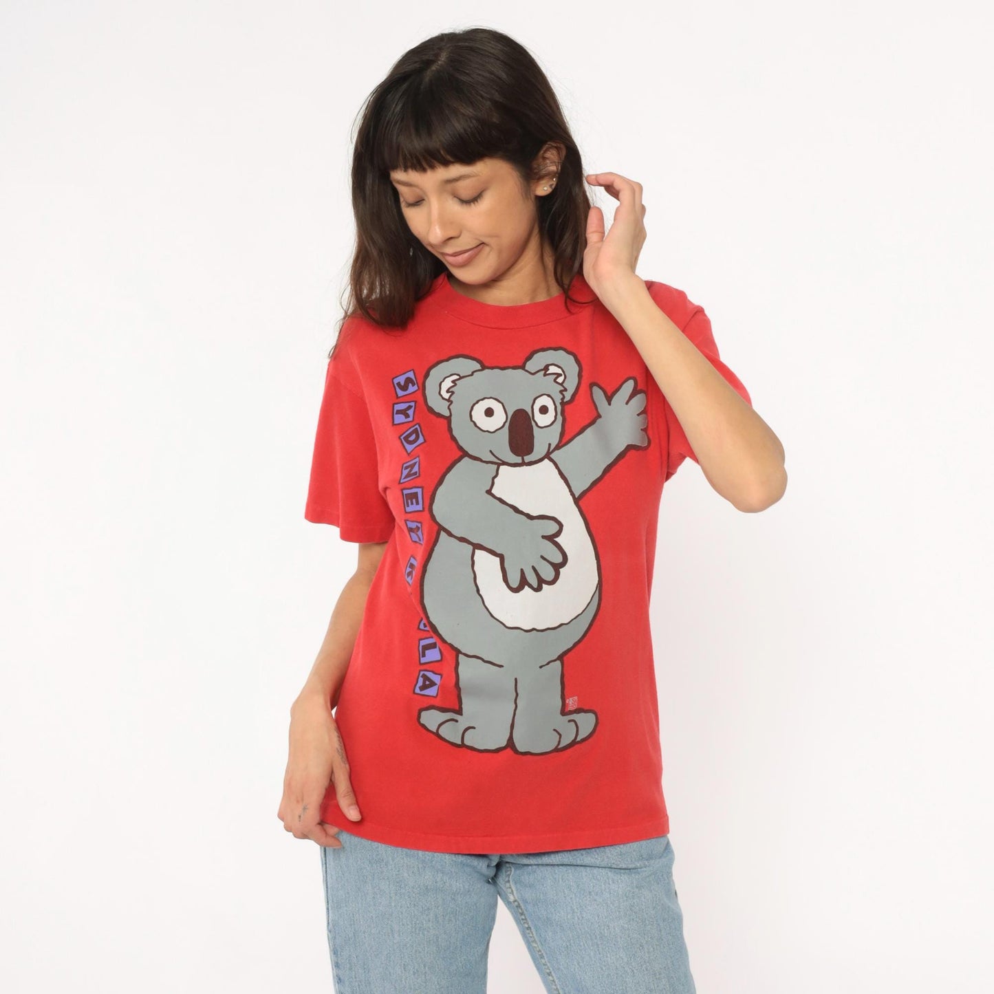 90s Sydney Koala Graphic Tee Red Cotton Cartoon Animal Tourist Medium M