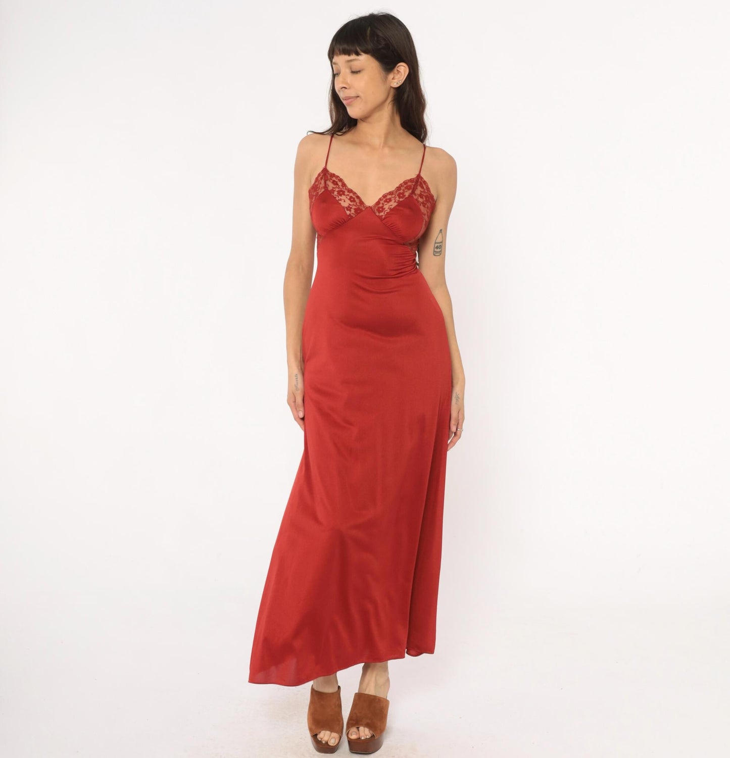 70s Blanche by Ralph Montenero Rust Slip Dress Empire Waist Lace Small