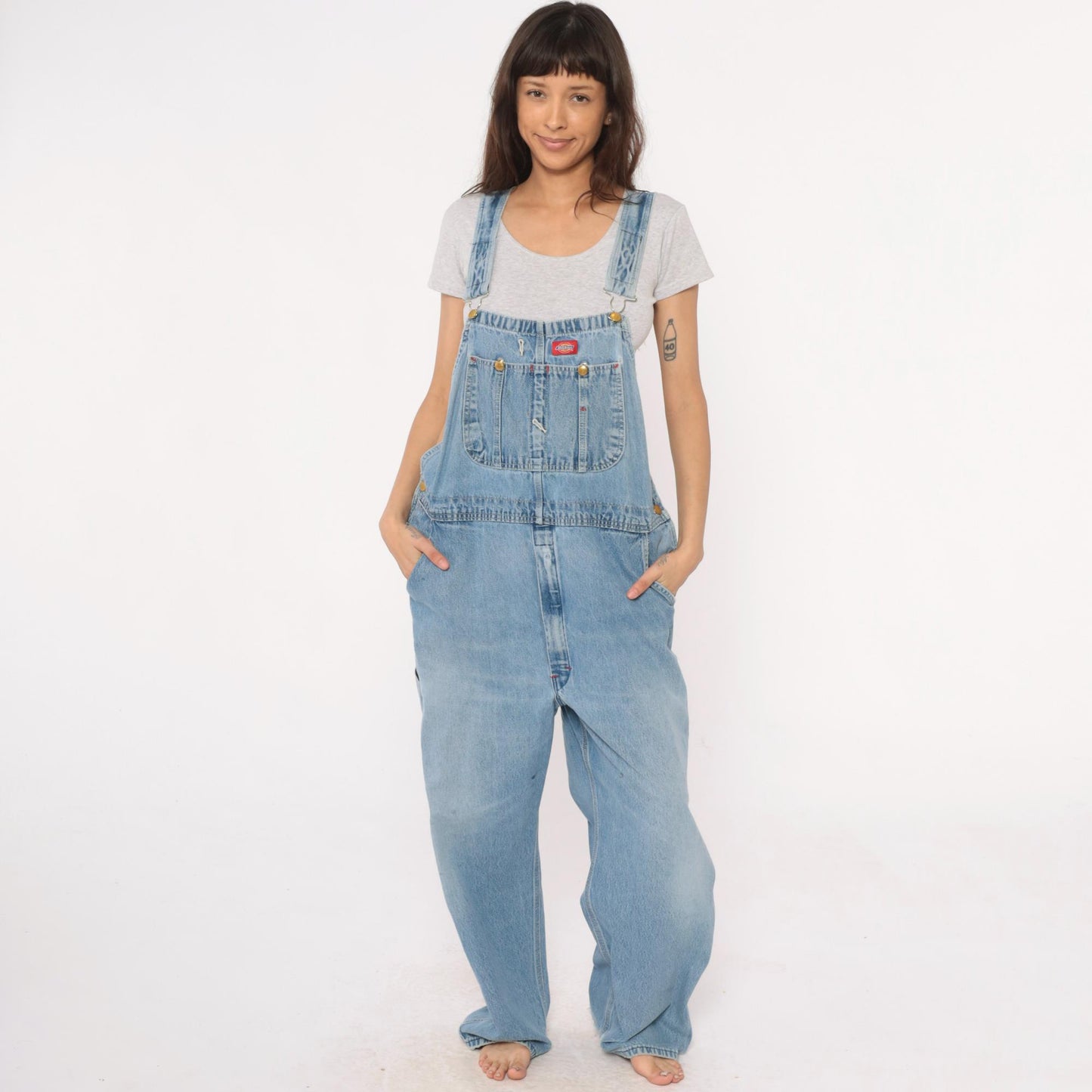 Dickies 90s Denim Overalls Light Blue Wide Leg Workwear Plus Size XXL