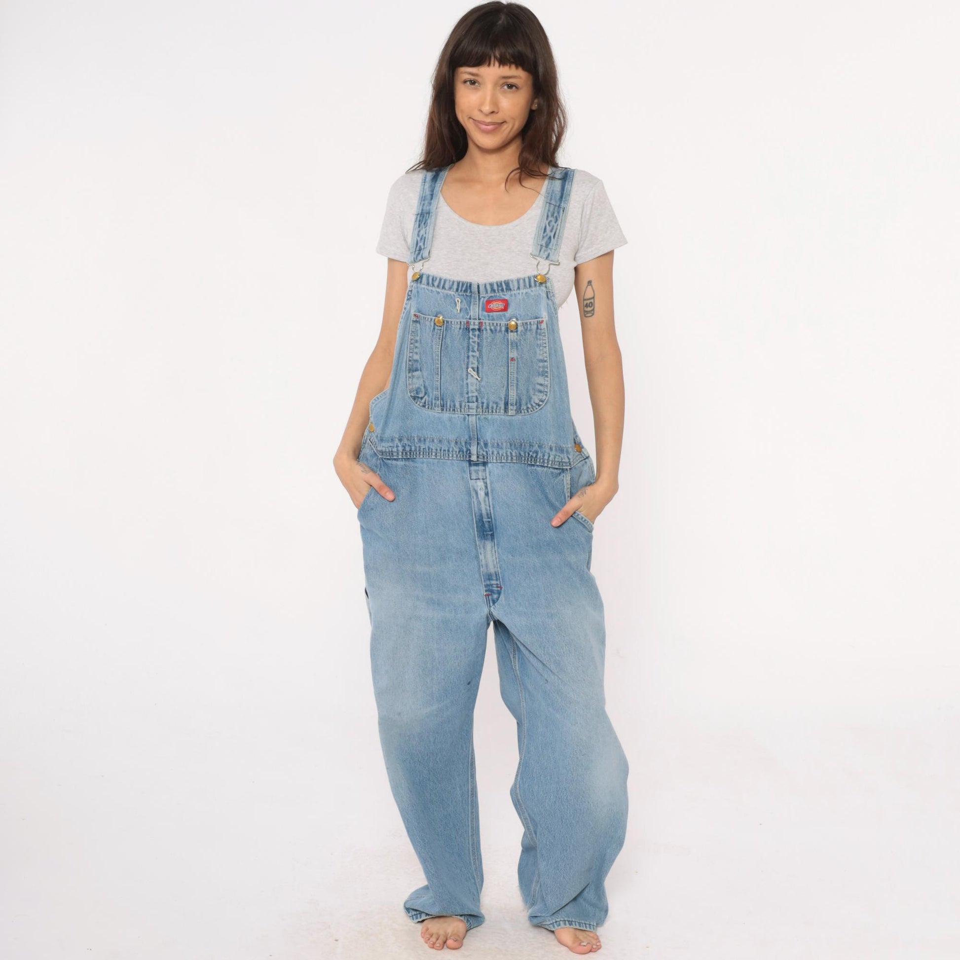 Dickies 90s Denim Overalls Light Blue Wide Leg Workwear Plus Size XXL