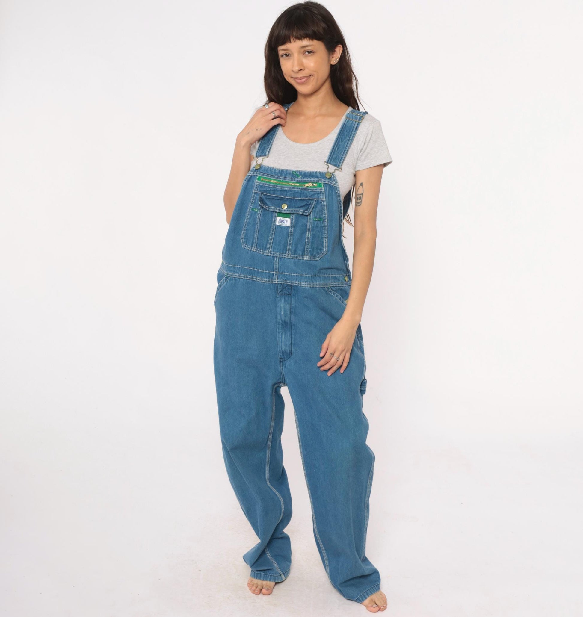 90s Liberty Denim Overalls Medium Blue Wide Leg Carpenter Unisex Small