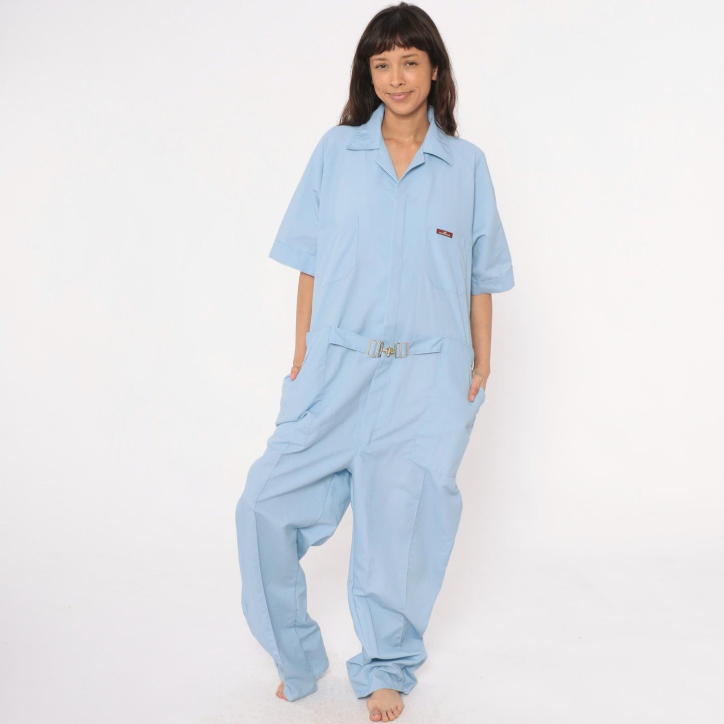 Parasuit Light Blue Jumpsuit Utility Coverall Belted Collar Large