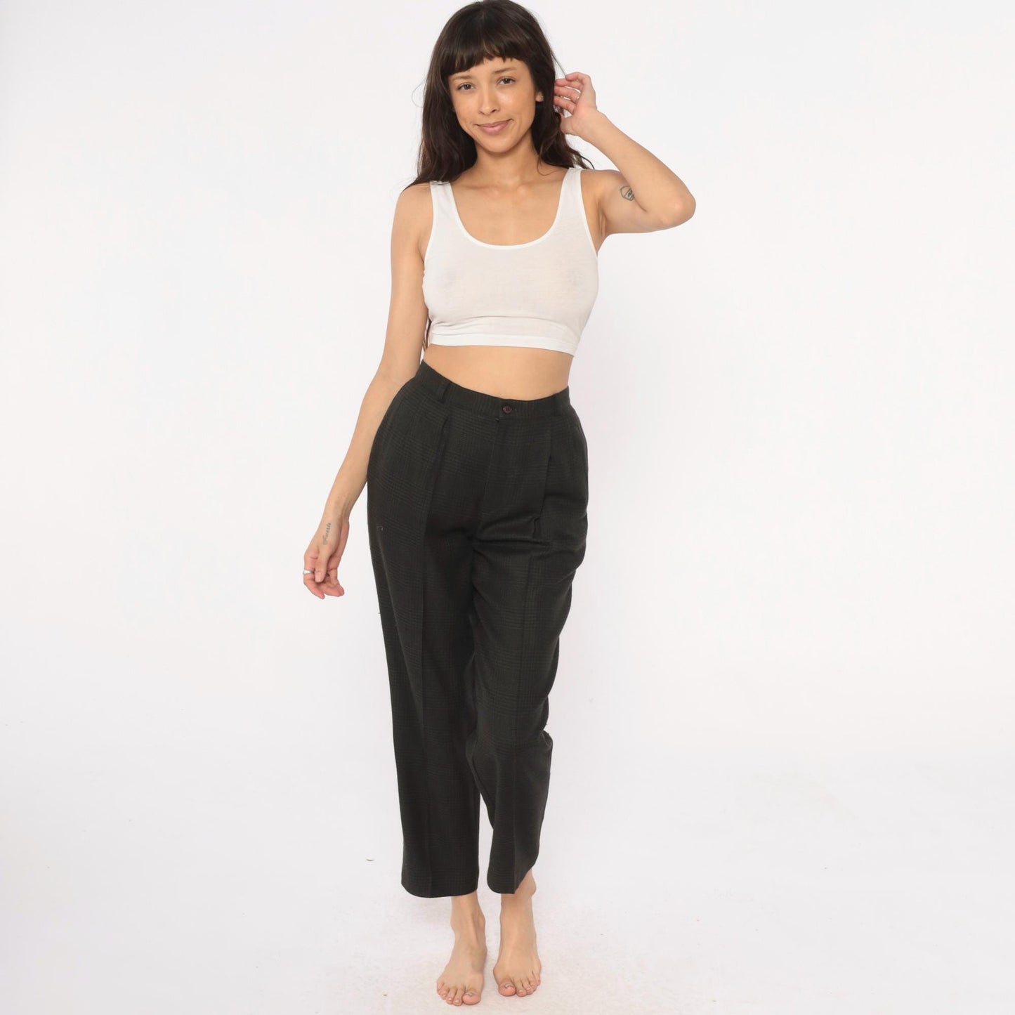 80s Chelsea Campbell Wool Trousers Blue High Waisted Pleated Tapered Medium