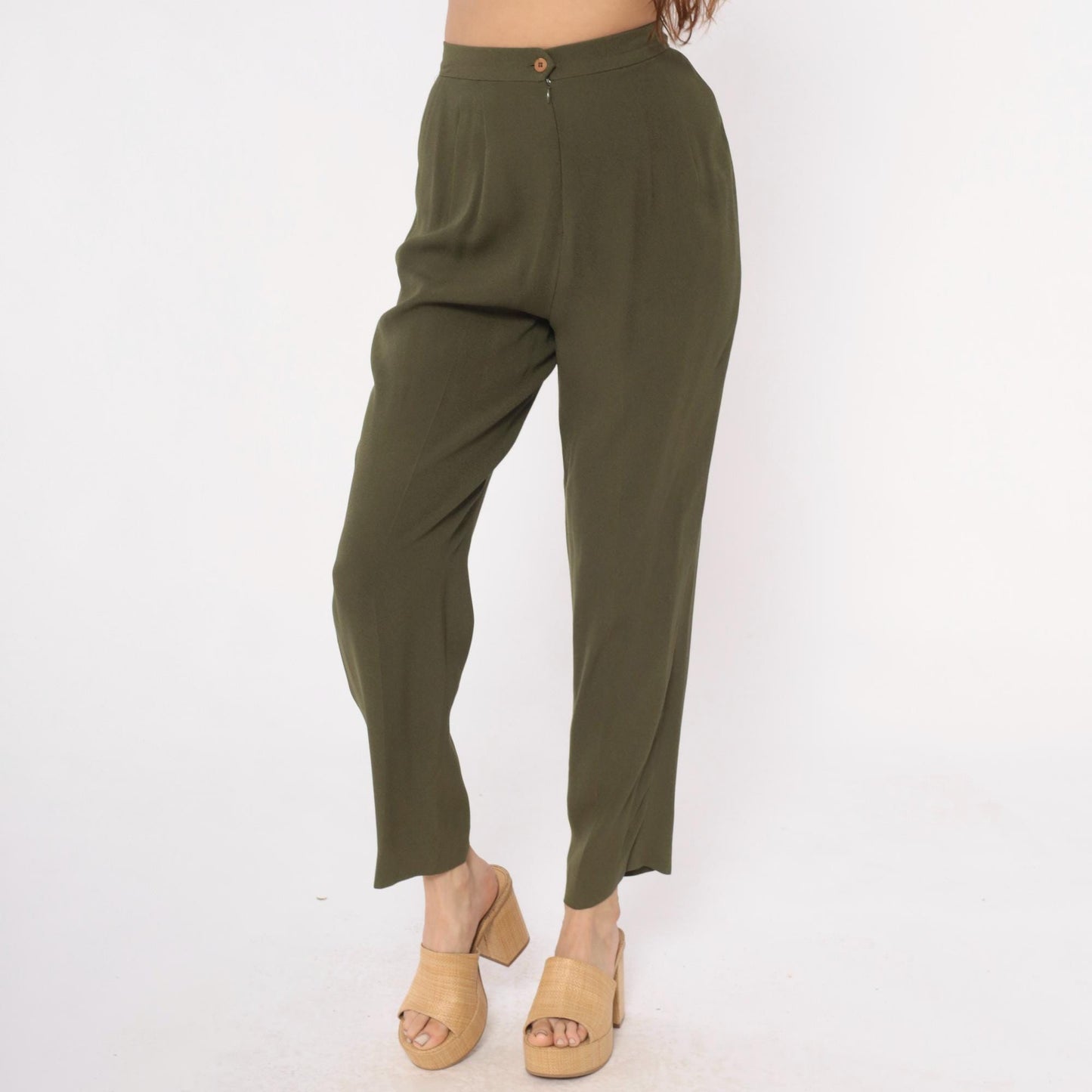 90s Zelda Olive Green High-Waisted Pleated Trousers Small S