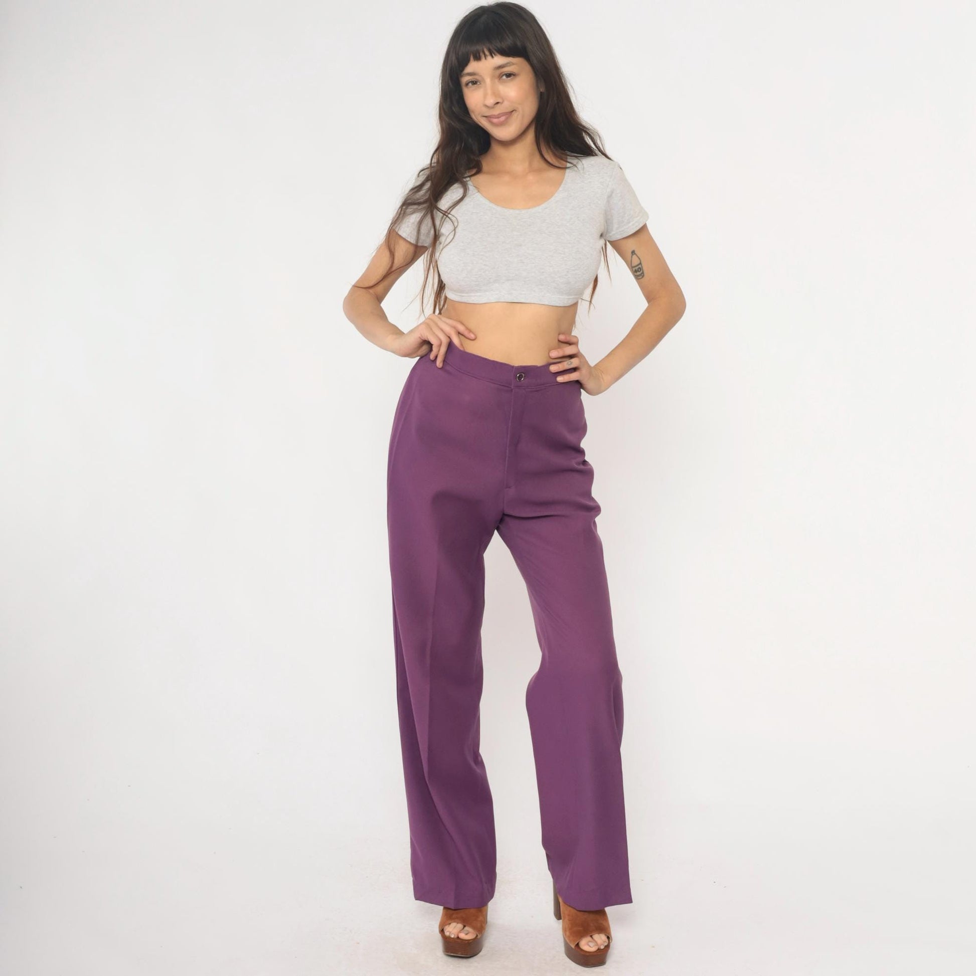 70s Levi's Purple High Waisted Wide Leg Trousers Medium M