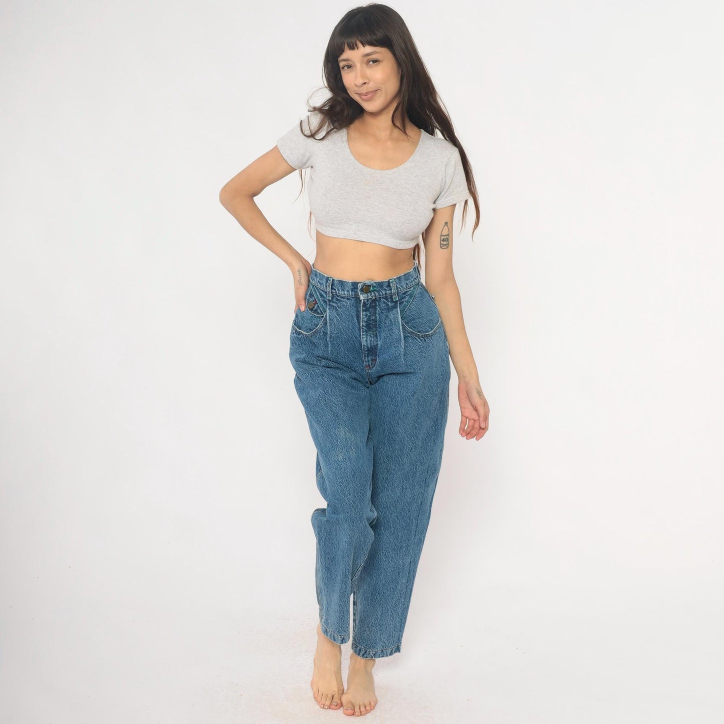 Lee Mom Jeans 90s High Waist Tapered Denim Medium Blue Wash Extra Small XS