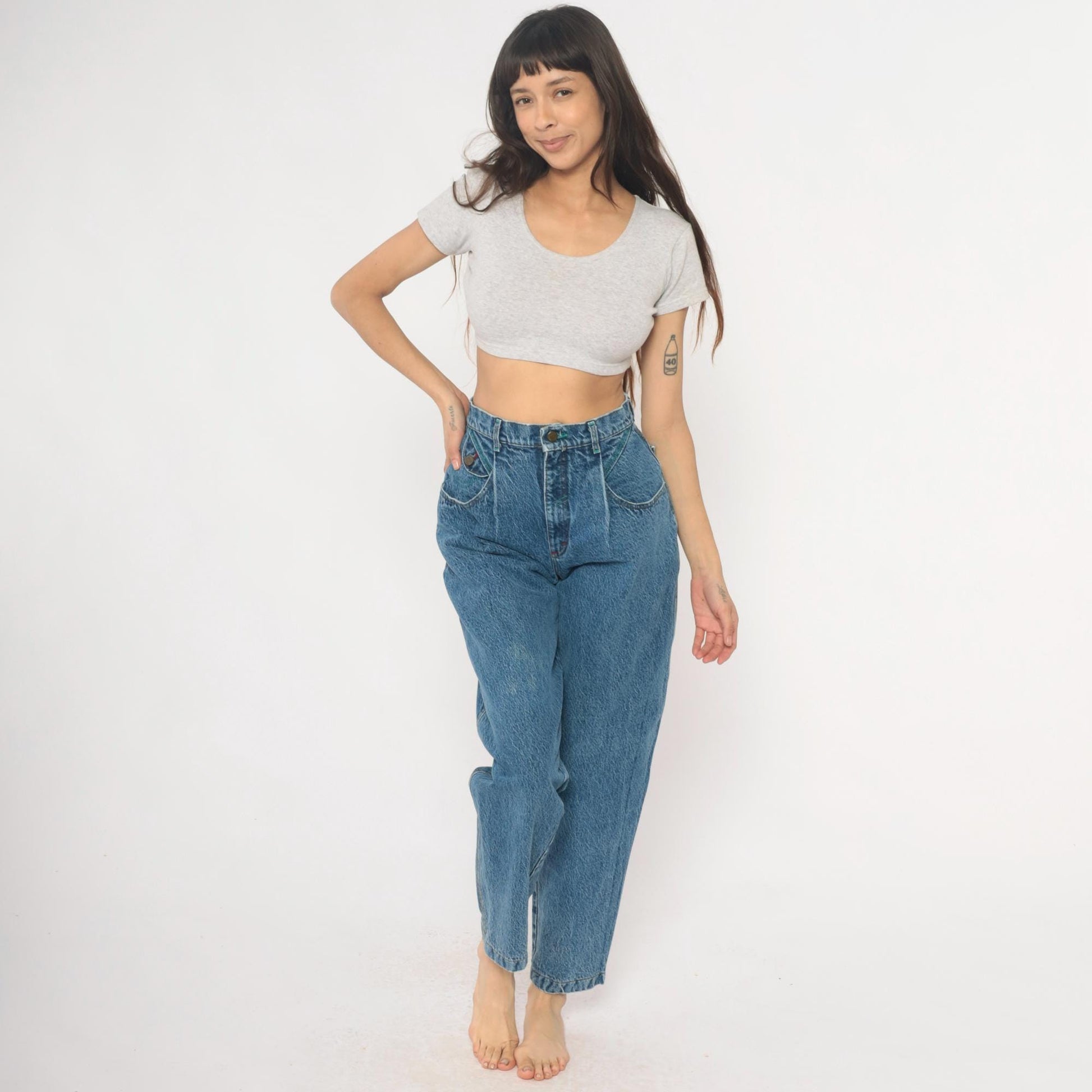 Lee Mom Jeans 90s High Waist Tapered Denim Medium Blue Wash Extra Small XS