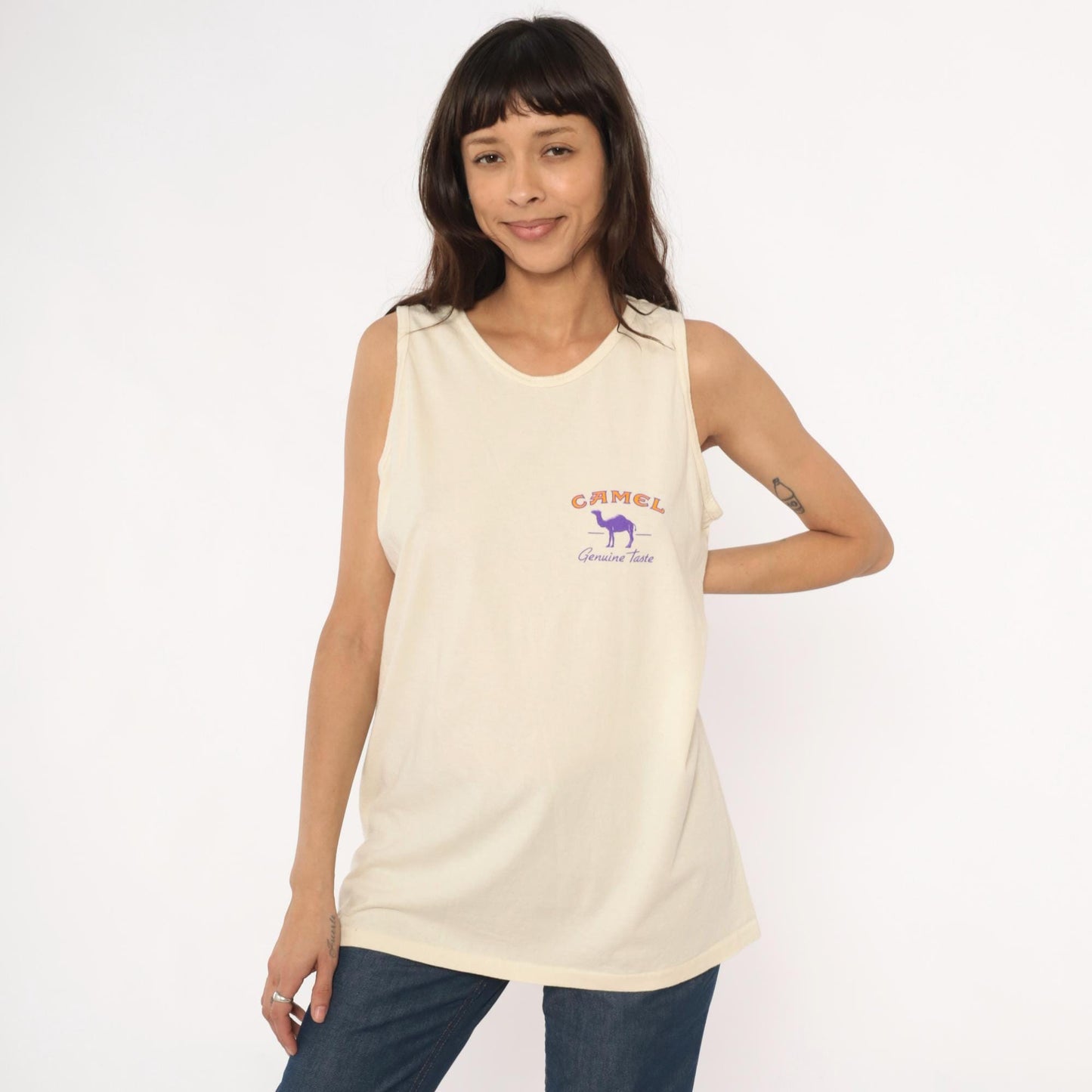 90s Camel Cigarettes Graphic Tank Top Purple Cream Cotton Extra Large XL