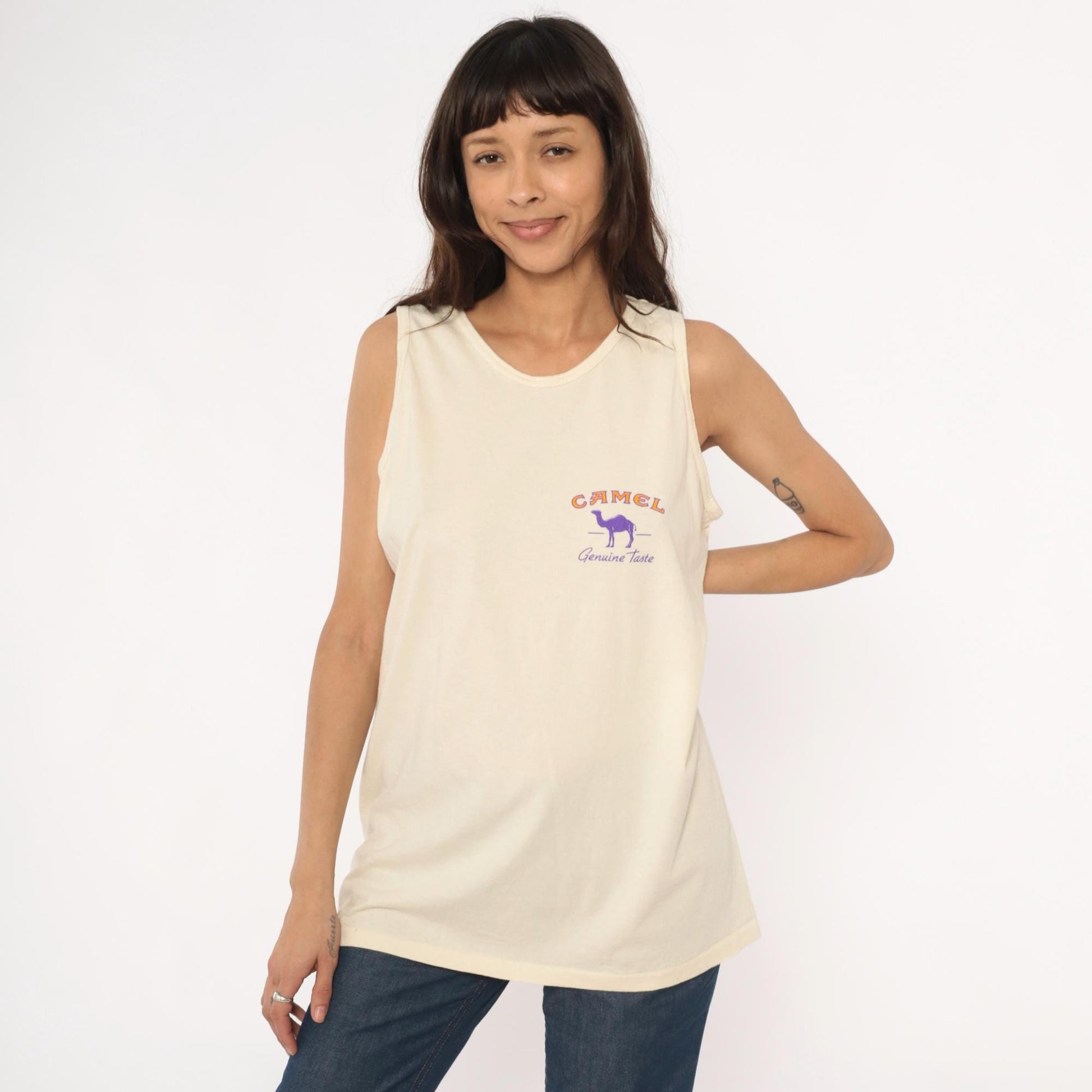 90s Camel Cigarettes Graphic Tank Top Purple Cream Cotton Extra Large XL