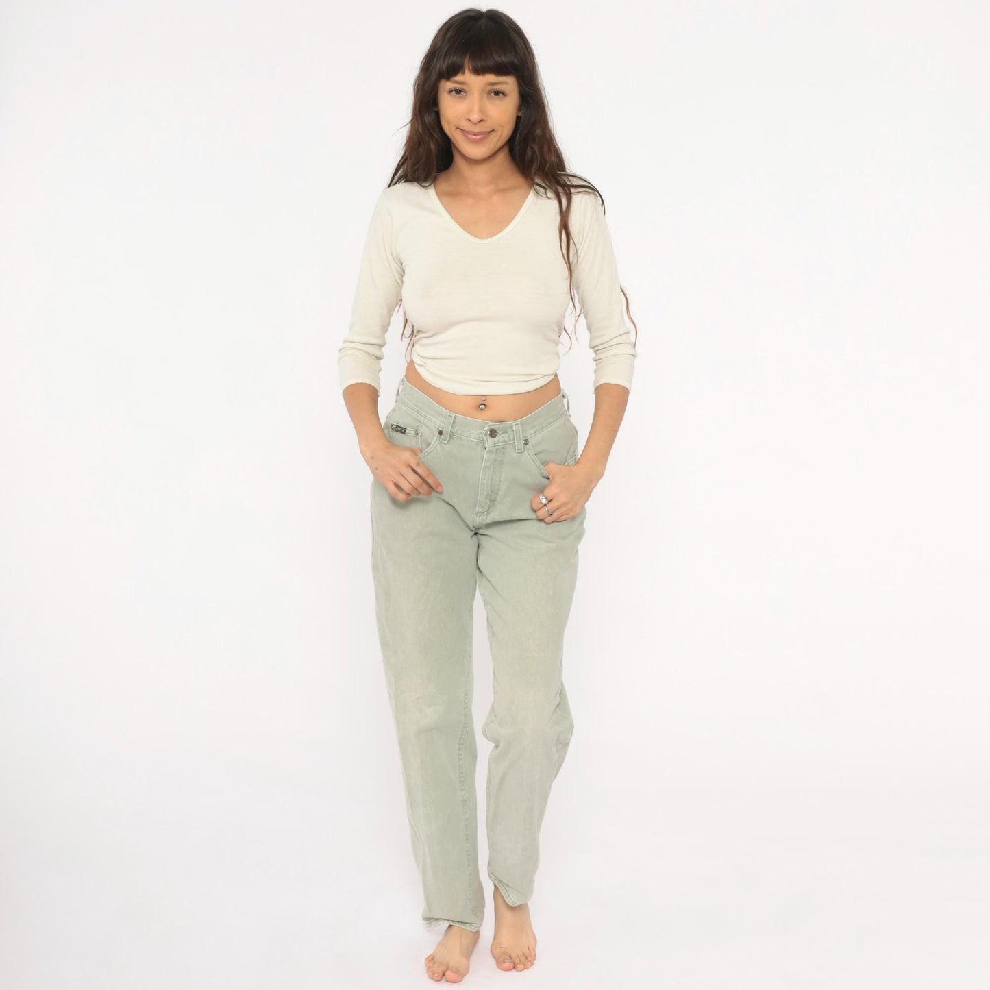 90s Riders Sage Green High-Waisted Mom Jeans Tapered Straight Leg 30W