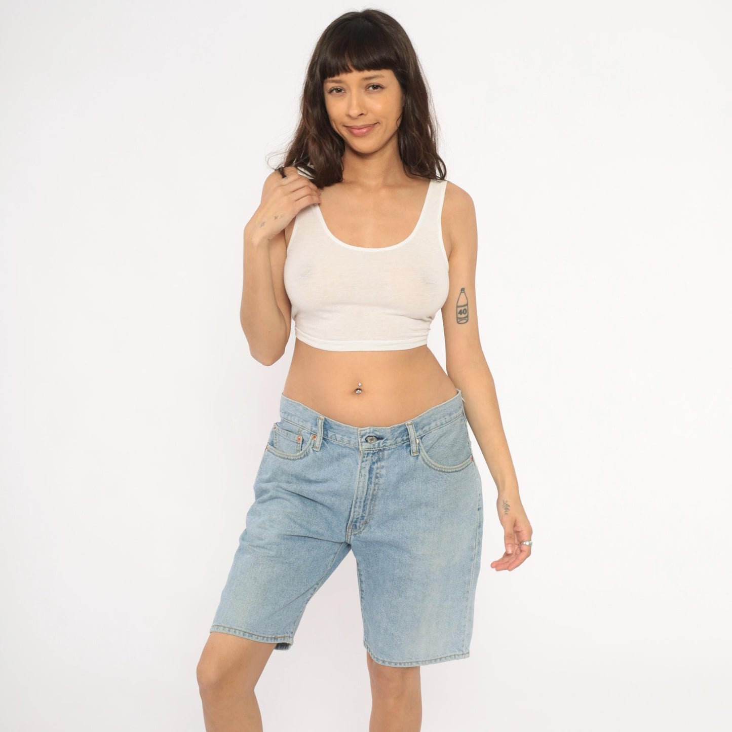 00s Light Wash Denim Bermuda Shorts Low Rise Button Fly Blue 34