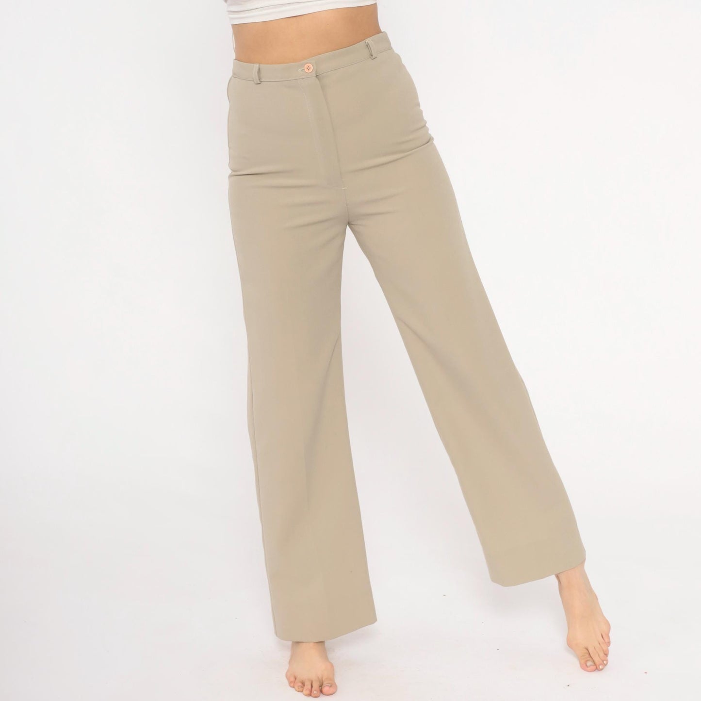 70s Rrrruss Tan Wide Leg Trousers High Waisted Straight Leg Small S