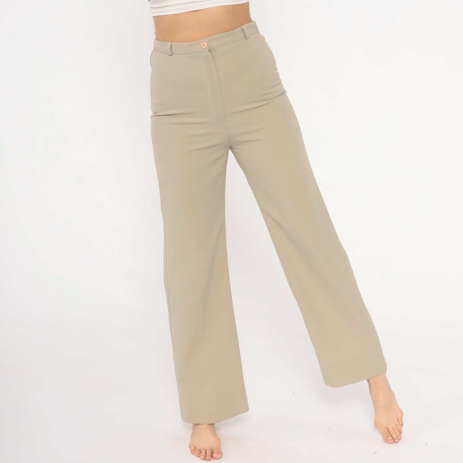 70s Rrrruss Tan Wide Leg Trousers High Waisted Straight Leg Small S