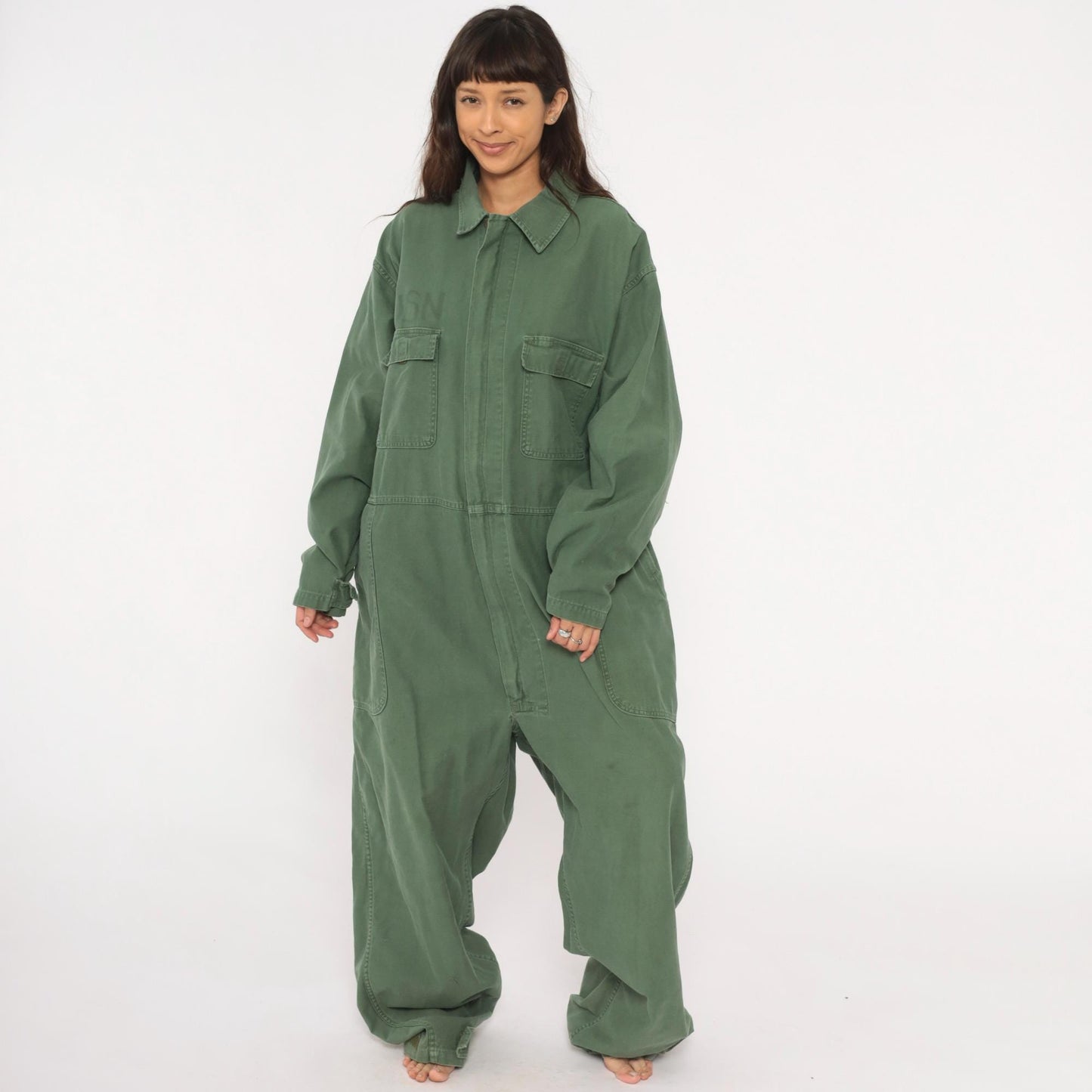 90s Equa Industries Military Coveralls Olive Drab Cotton Flight Suit XXL