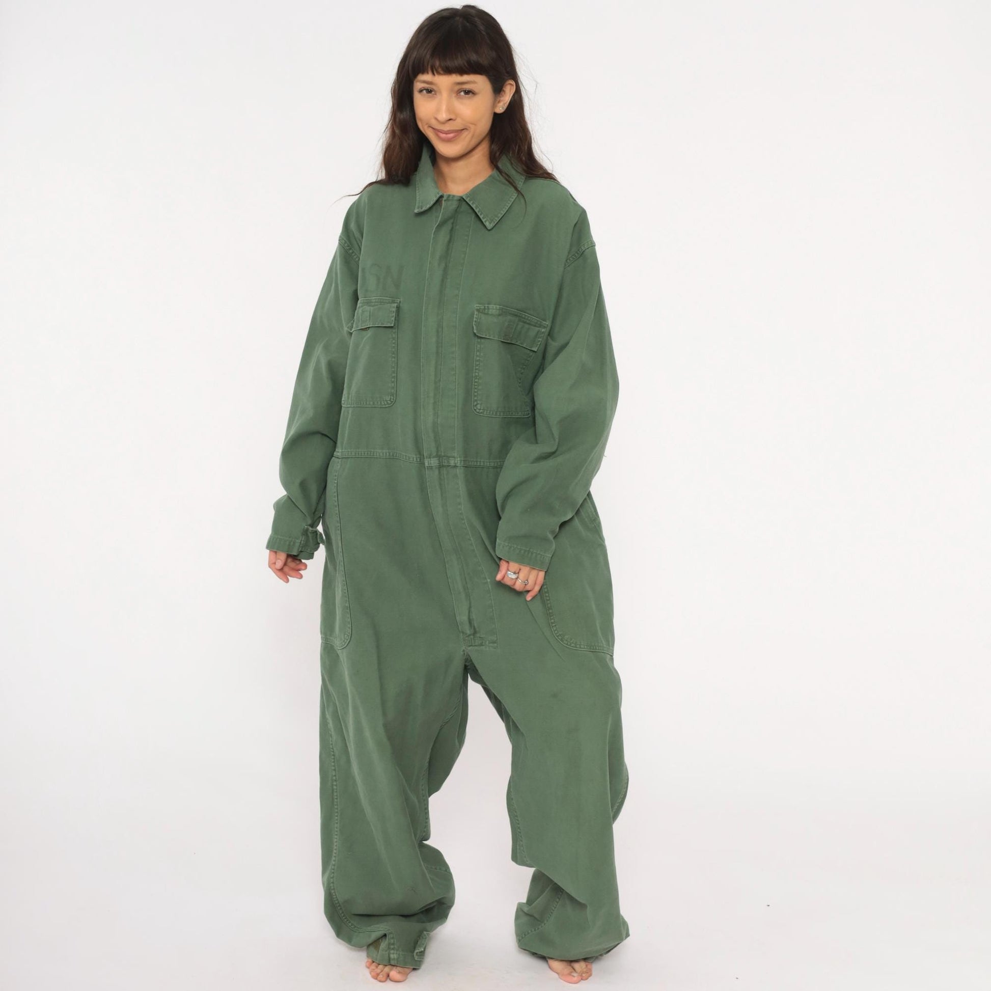 90s Equa Industries Military Coveralls Olive Drab Cotton Flight Suit XXL