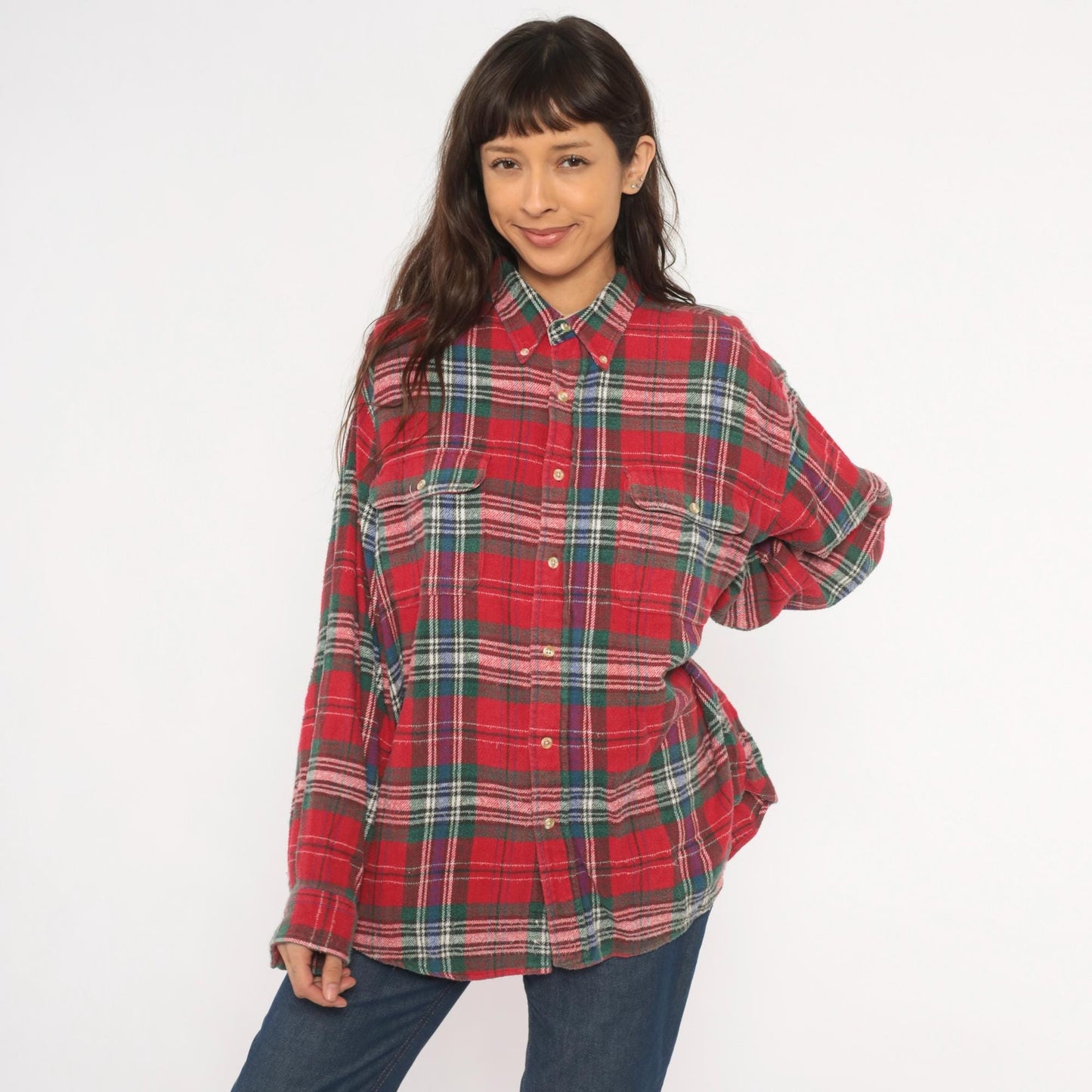90s Claybrooke Outdoors Flannel Shirt Red Tartan Plaid Cotton Button Down Large