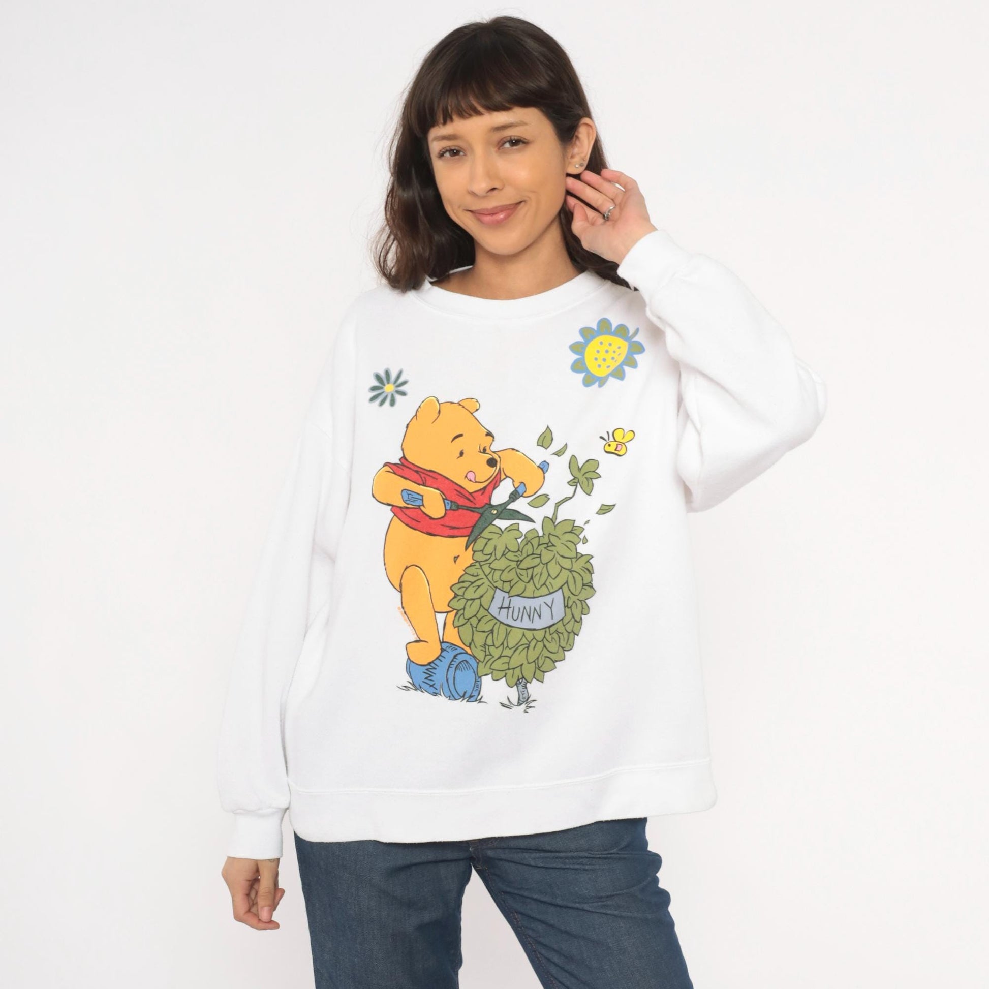 90s Winnie The Pooh Disney Sweatshirt White Graphic Crewneck Cotton Medium Large