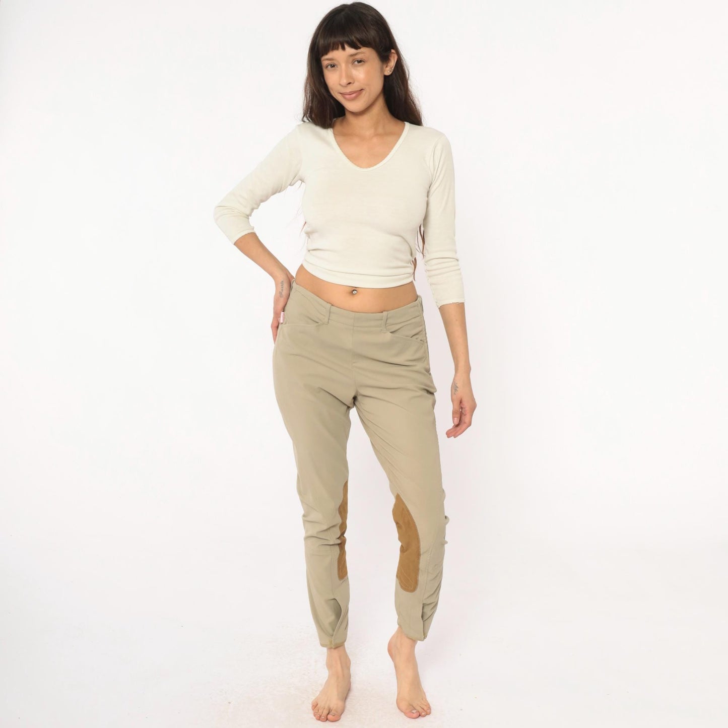 80s Tailored Sportsman Equestrian Riding Breeches Beige Tan Suede Knee Patch Medium