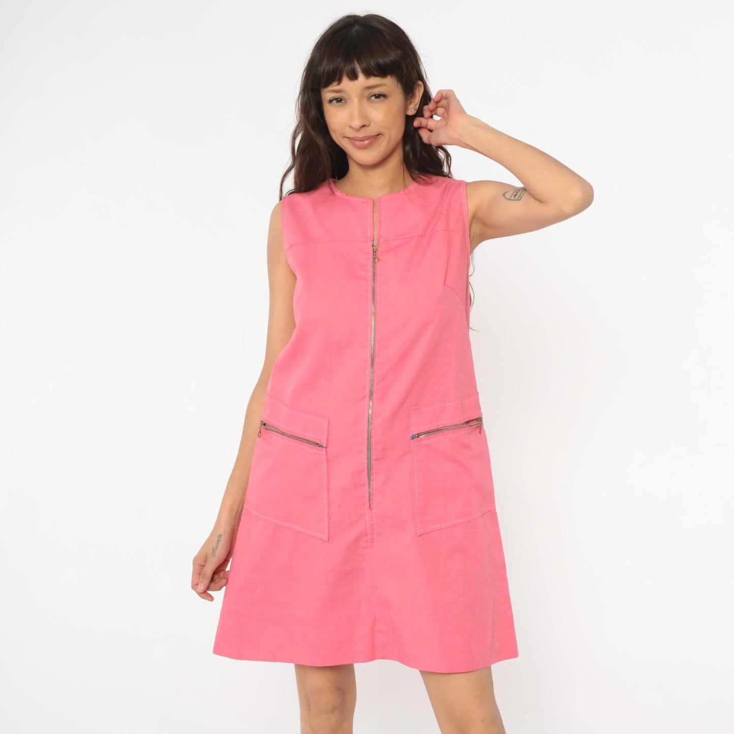 70s Hot Pink Montgomery Ward Mod Mini Dress Zipper Front Sleeveless Small
