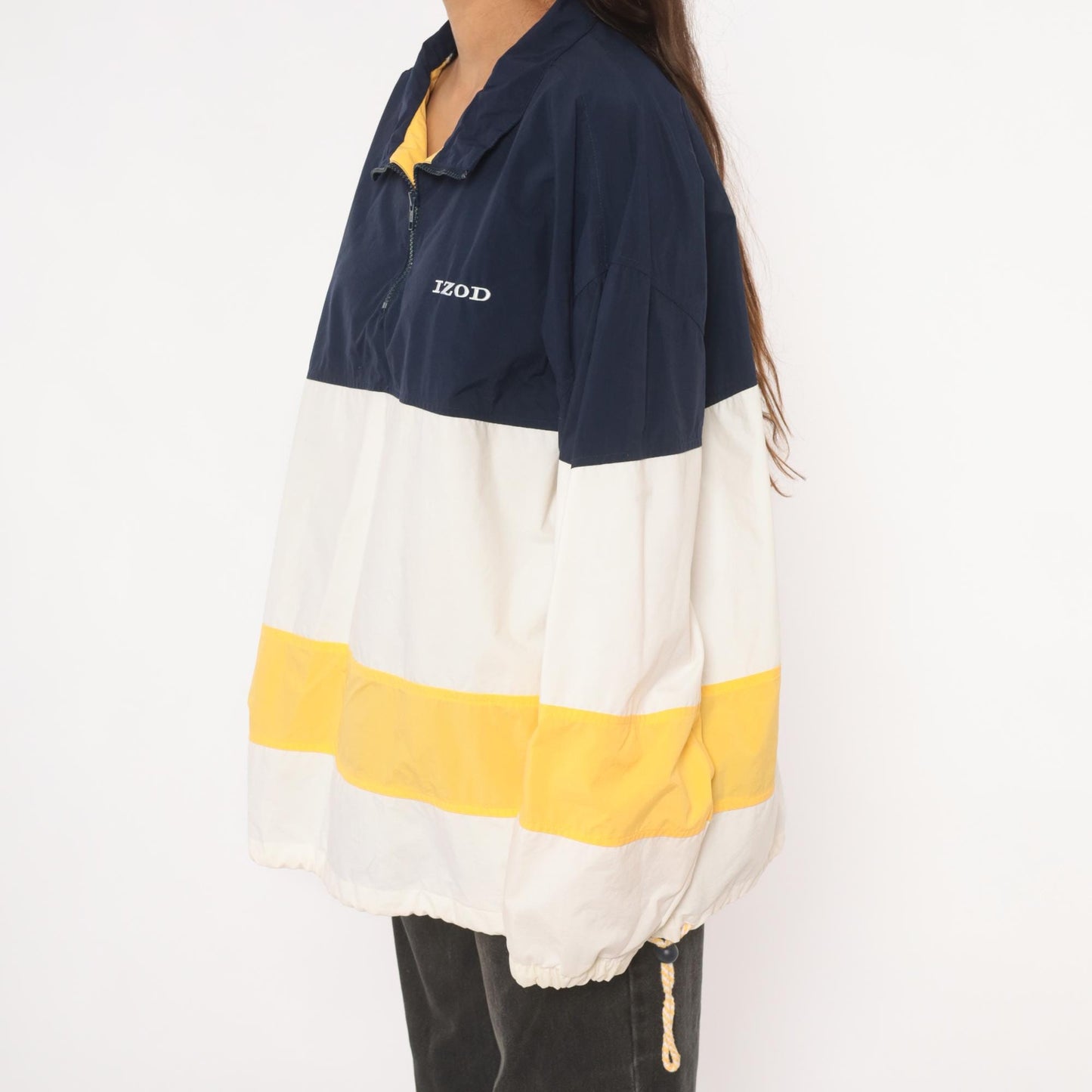 90s Izod Windbreaker Navy White Gold Color Block Half Zip Pullover Large L