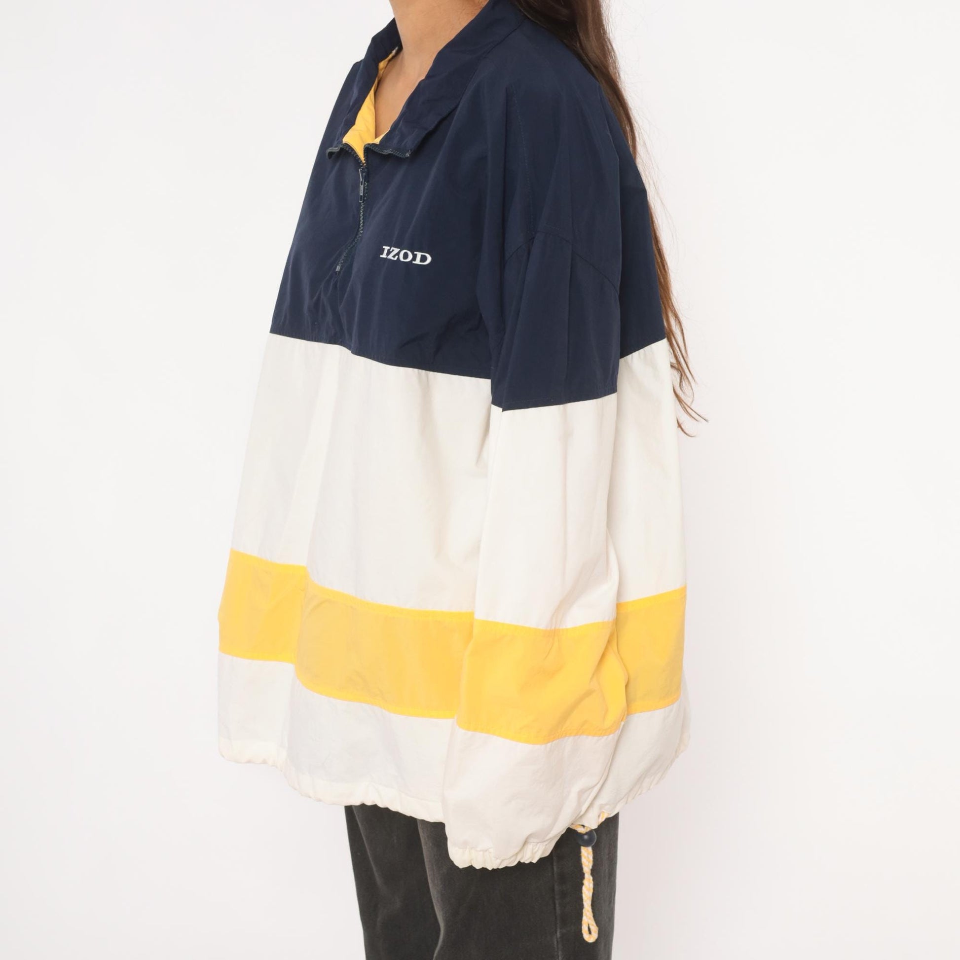 90s Izod Windbreaker Navy White Gold Color Block Half Zip Pullover Large L