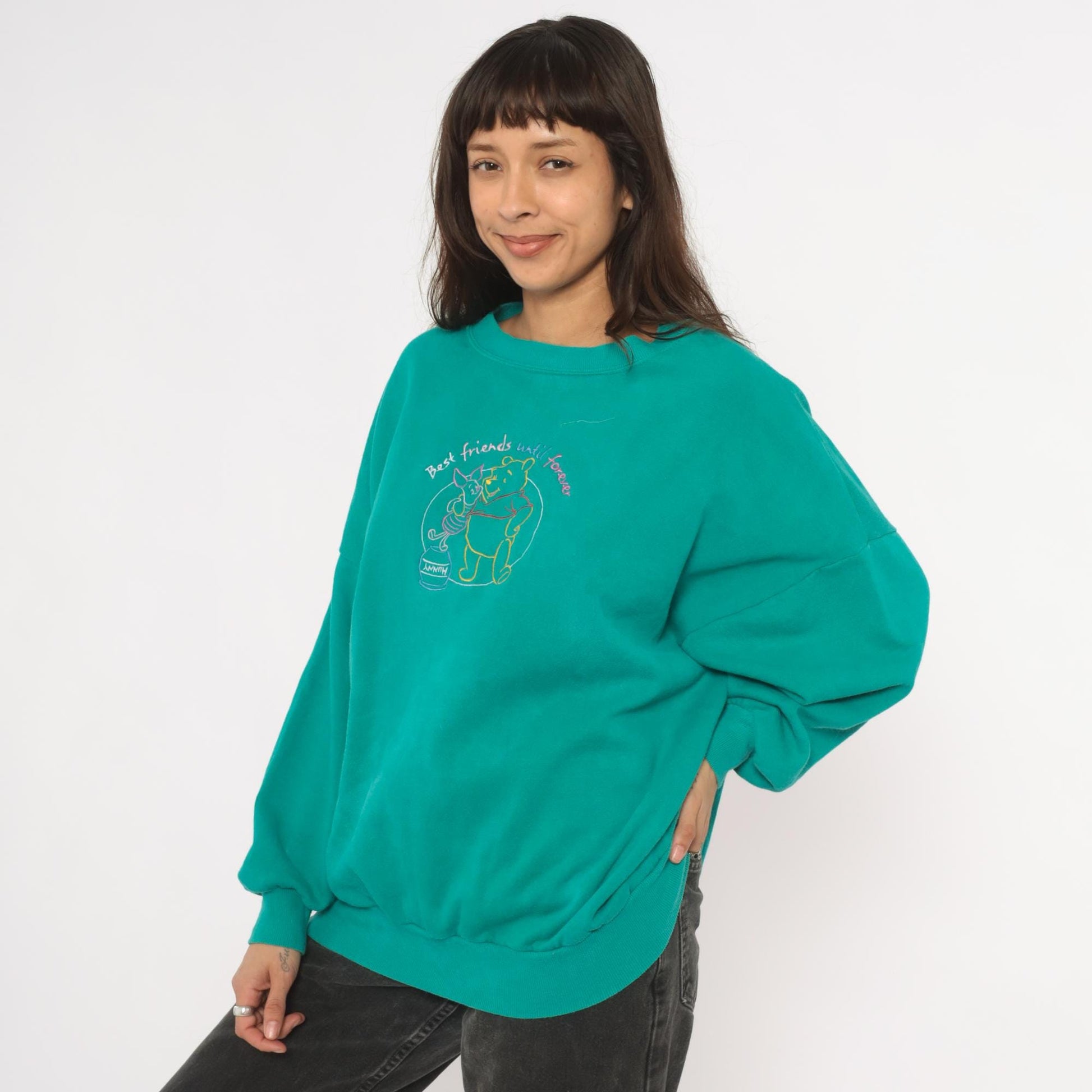 90s Winnie the Pooh Piglet Embroidered Sweatshirt Teal Crewneck Extra Large XL