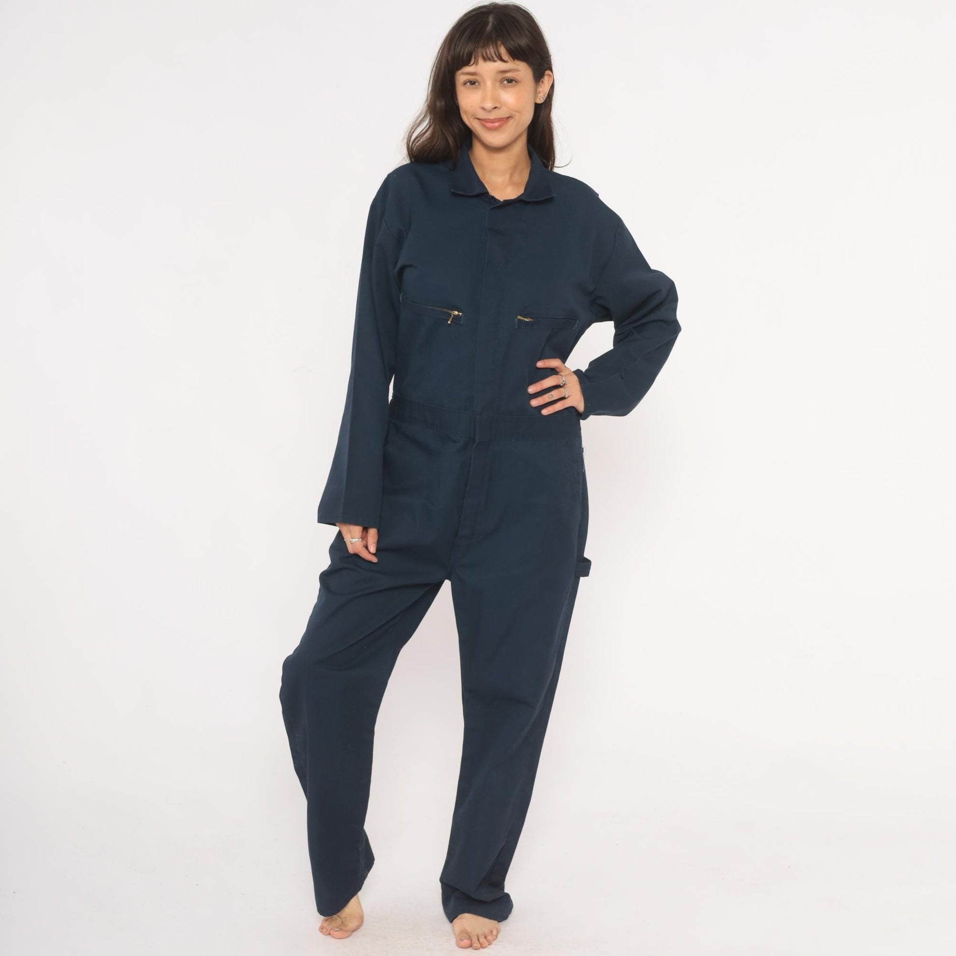 80s Key Navy Coveralls Zip Front Mechanic Jumpsuit Medium 40
