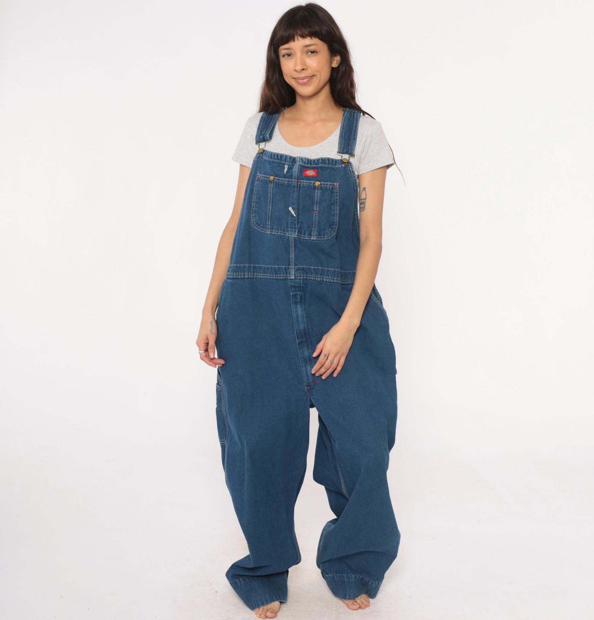 Y2K Dickies Blue Denim Overalls Carpenter Workwear Cotton Medium
